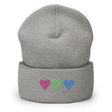 Embroidered Polysexual Beanie: Pride Flag Horizontal Heart Design