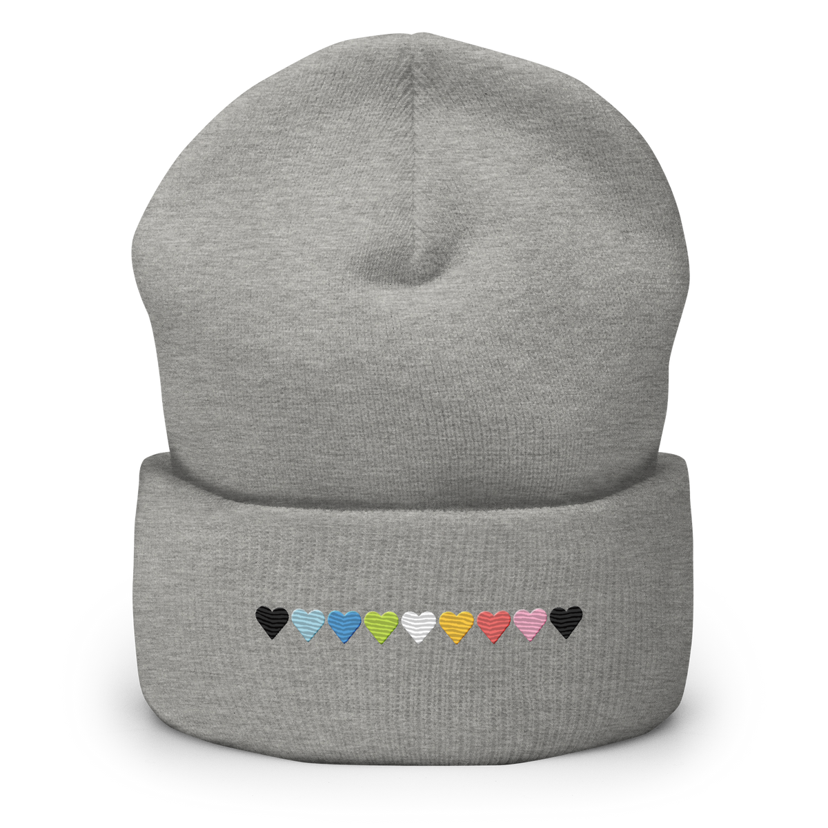Embroidered Queer Beanie: Pride Flag Horizontal Heart Design