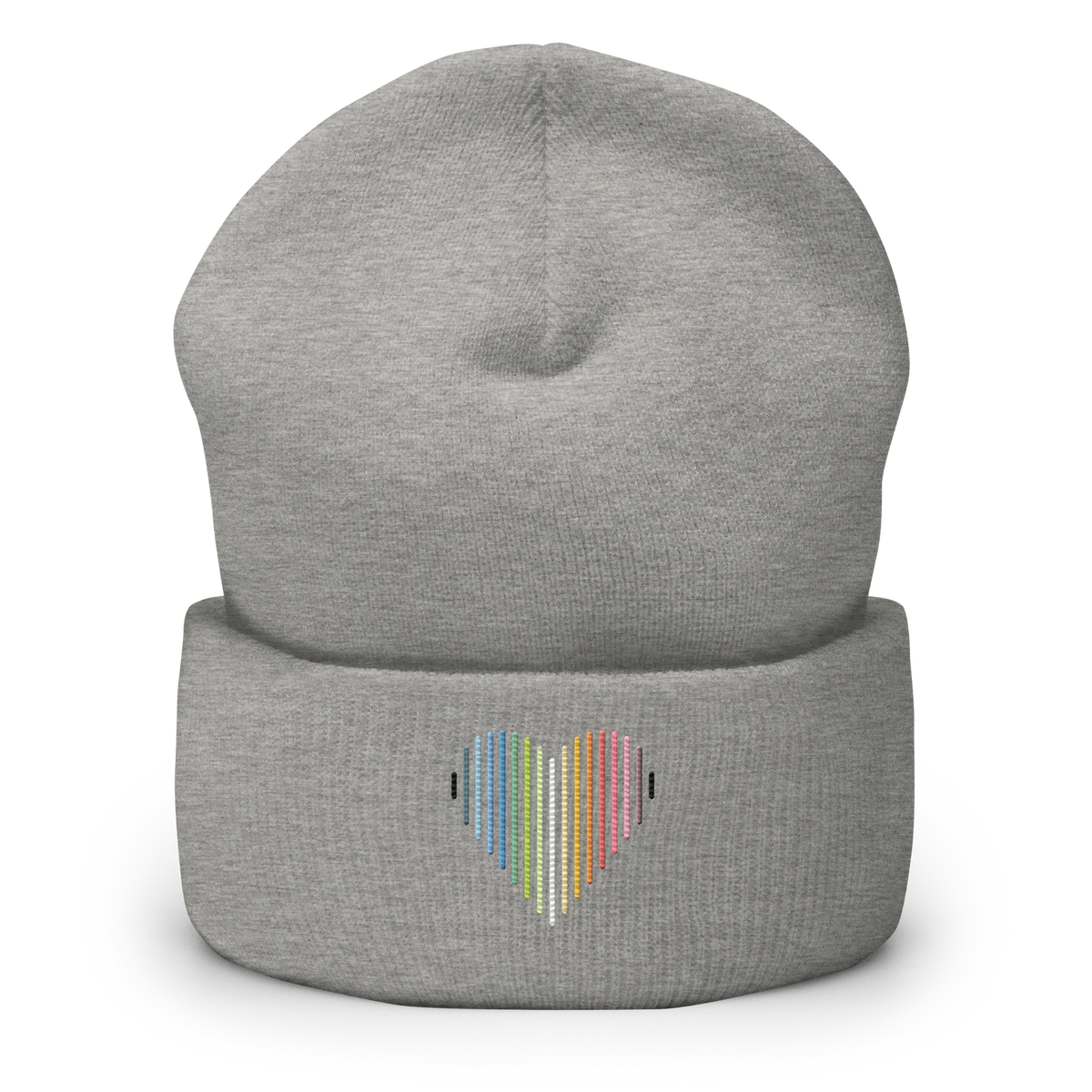 Queer Heart Lines Beanie: Embroidered Pride Gradient Hat