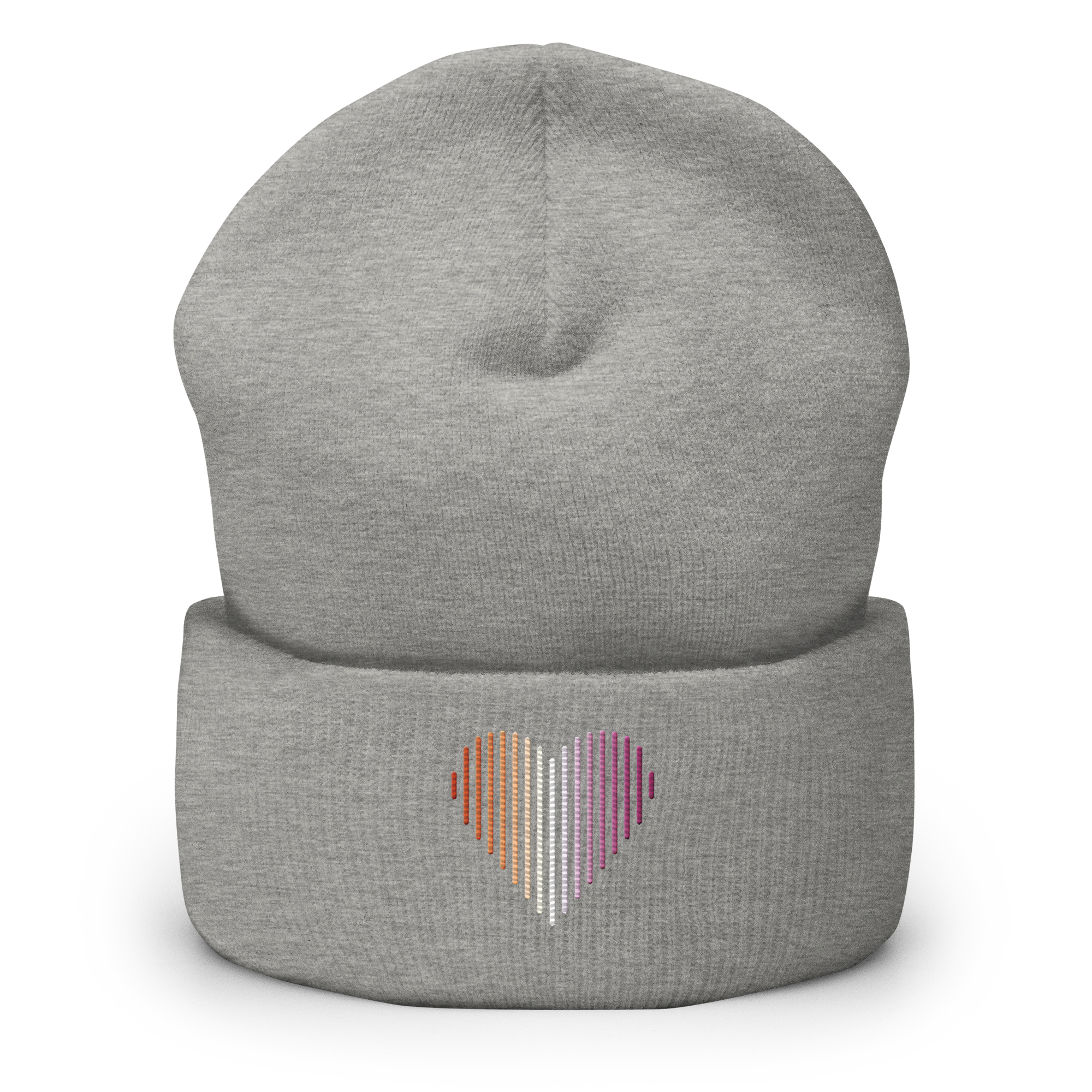 Lesbian Heart Lines Beanie: Embroidered Pride Gradient Hat