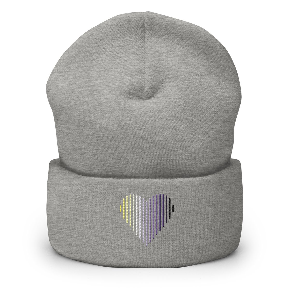 Nonbinary Heart Lines Beanie: Embroidered Pride Gradient Hat