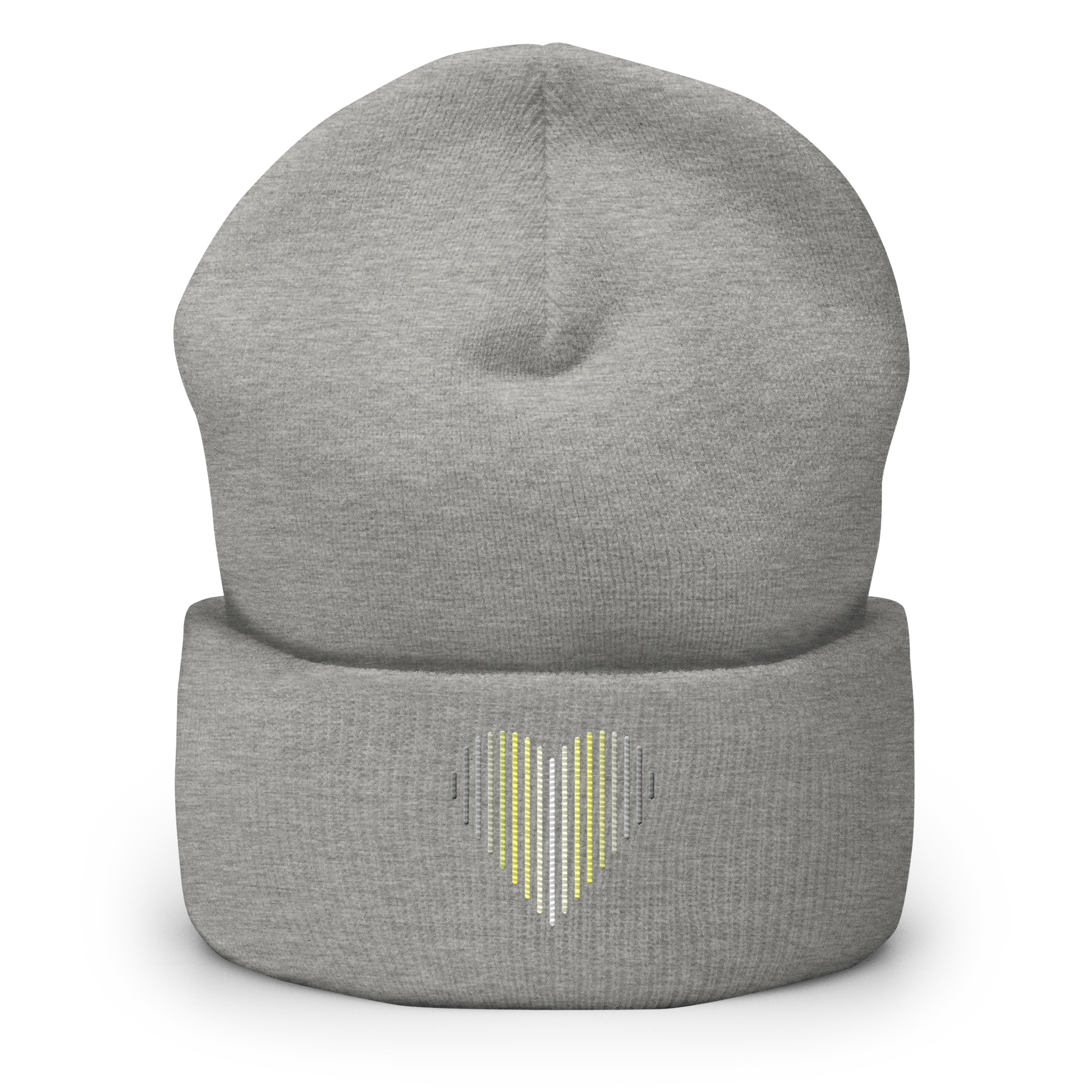 Demigender Heart Lines Beanie: Embroidered Pride Gradient Hat