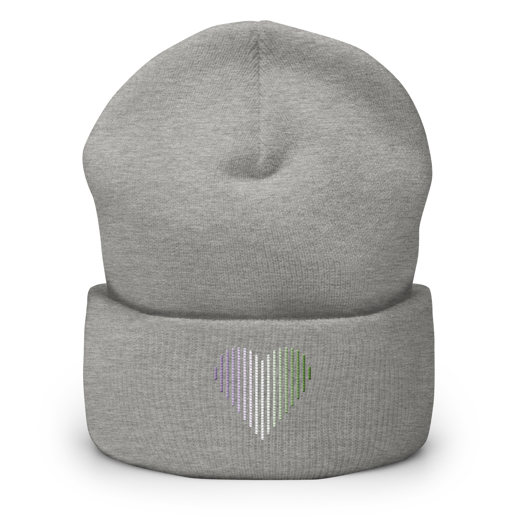 Genderqueer Heart Lines Beanie: Embroidered Pride Gradient Hat