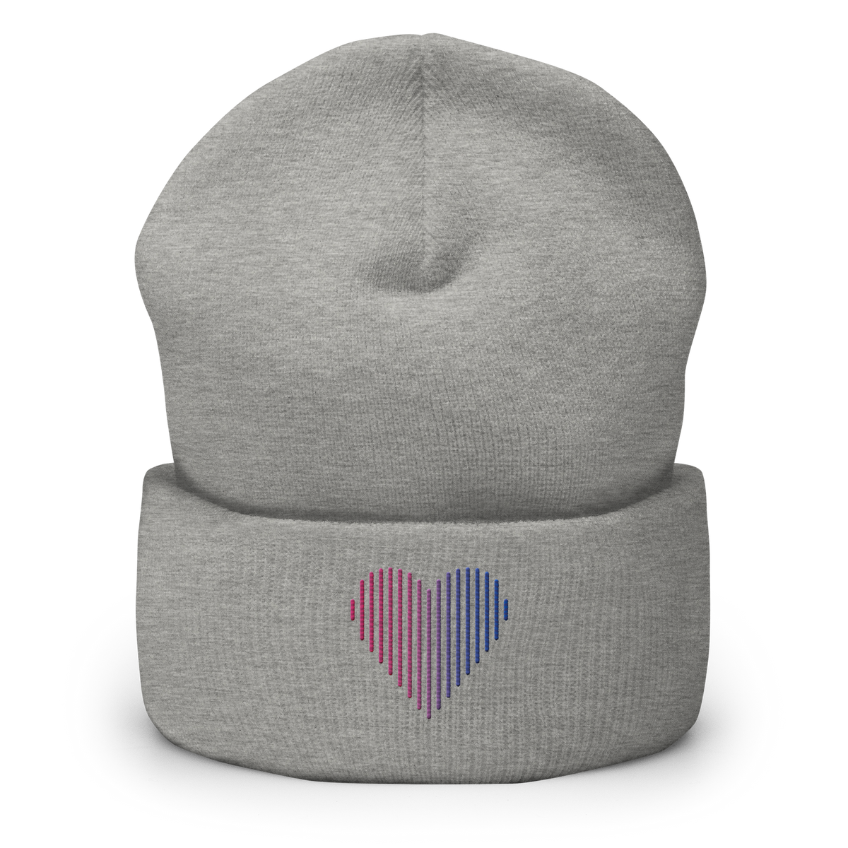 Bisexual Heart Lines Beanie: Embroidered Pride Gradient Hat