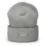 Demigender Pride Beanie: Cursive 'Pride' in Gradient Colors