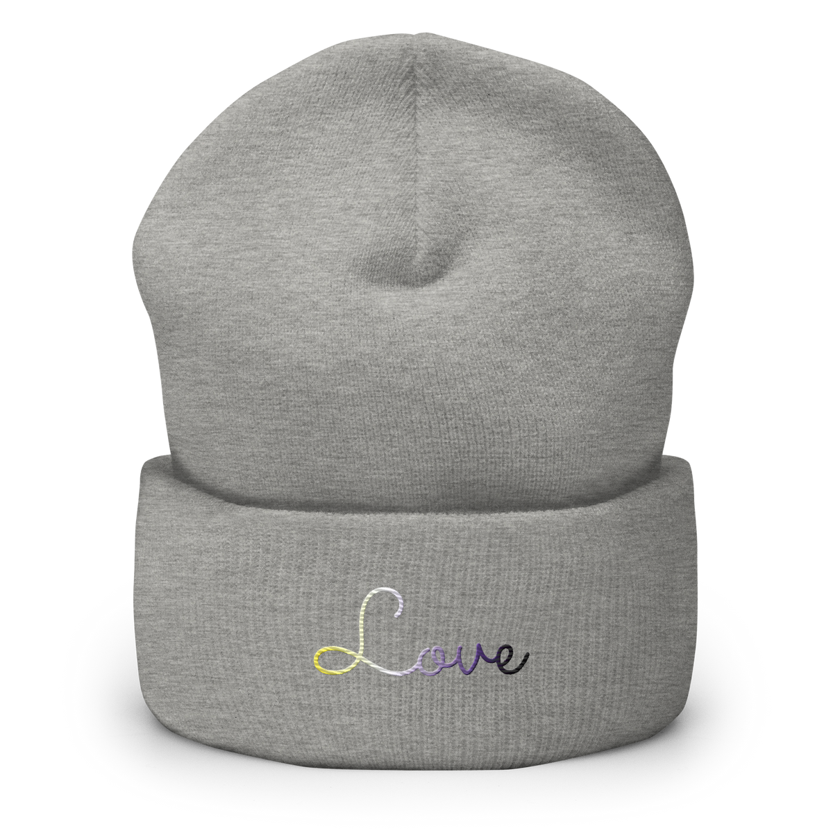 Nonbinary Love Script Beanie: Ellegantly Embroidered Pride Hat