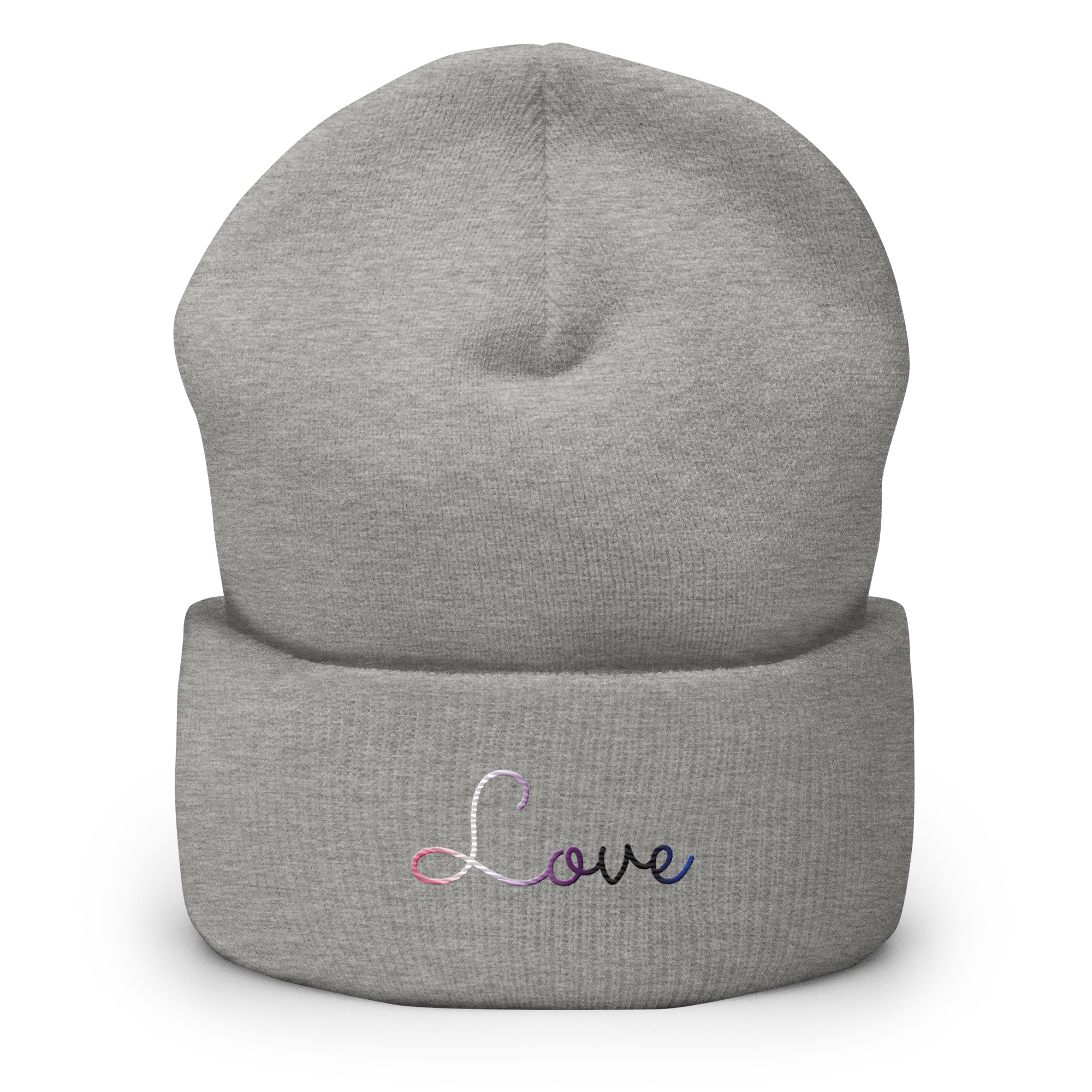 Genderfluid Love Script Beanie: Ellegantly Embroidered Pride Hat