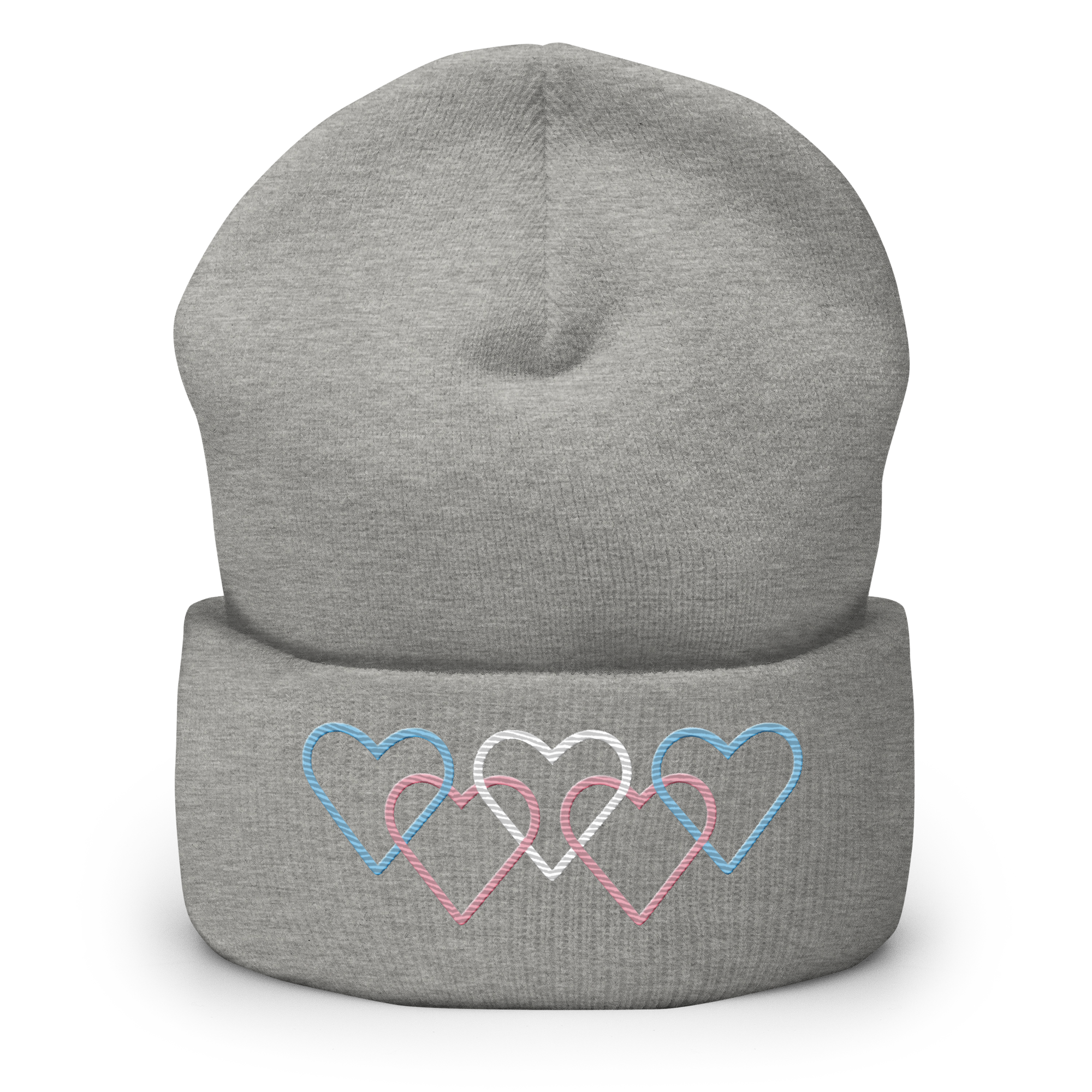 Transgender Pride Beanie: Interlaced Heart Outlines Embroidered Hat