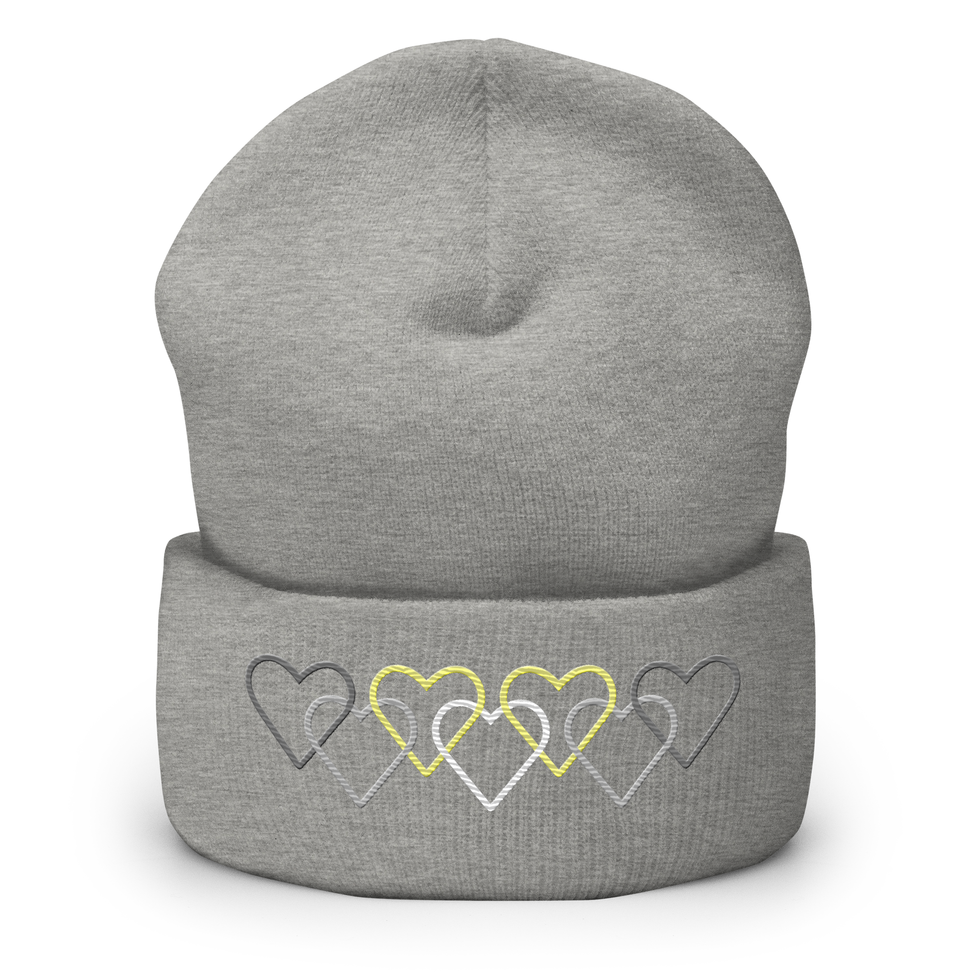 Demigender Pride Beanie: Interlaced Heart Outlines Embroidered Hat