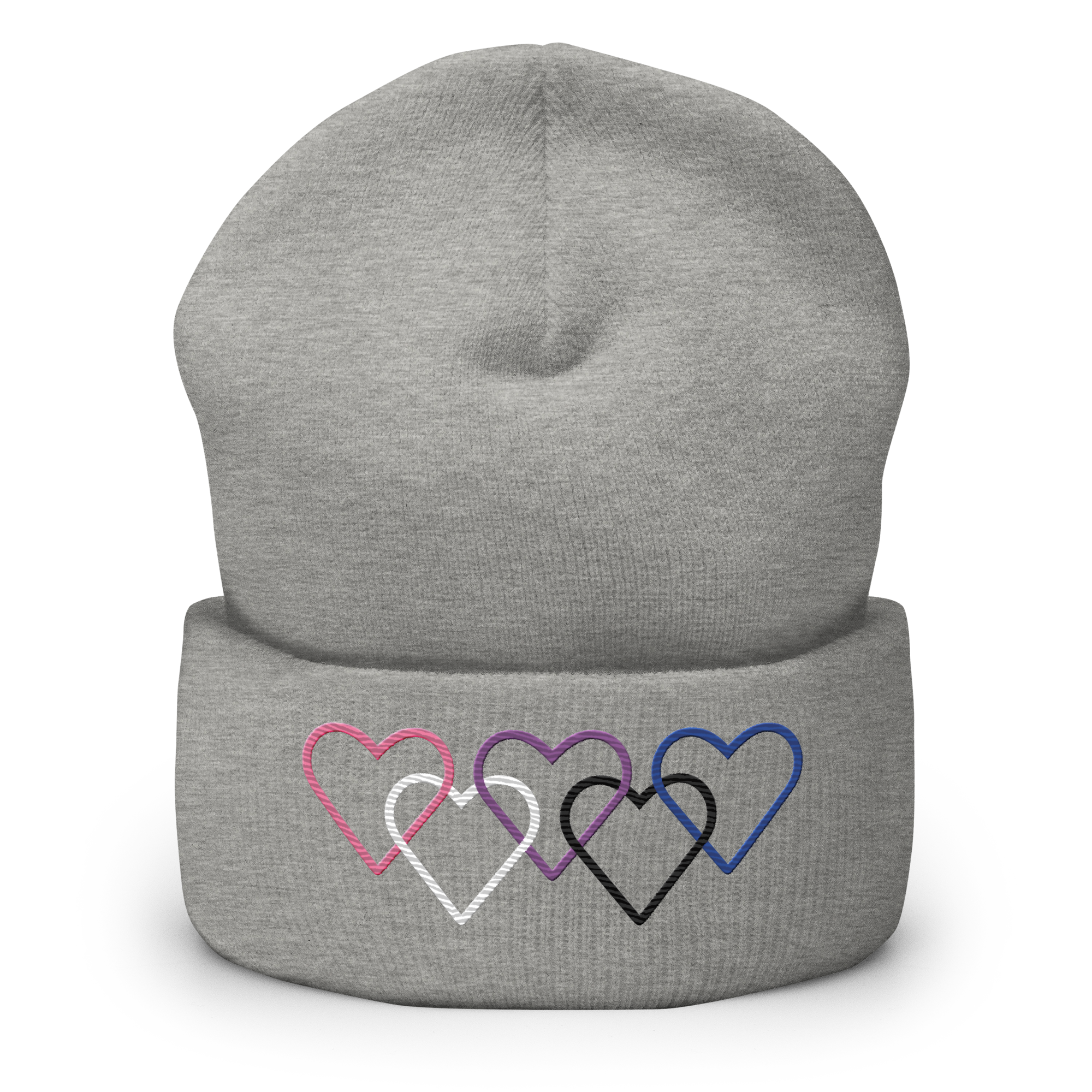 Genderfluid Pride Beanie: Interlaced Heart Outlines Embroidered Hat