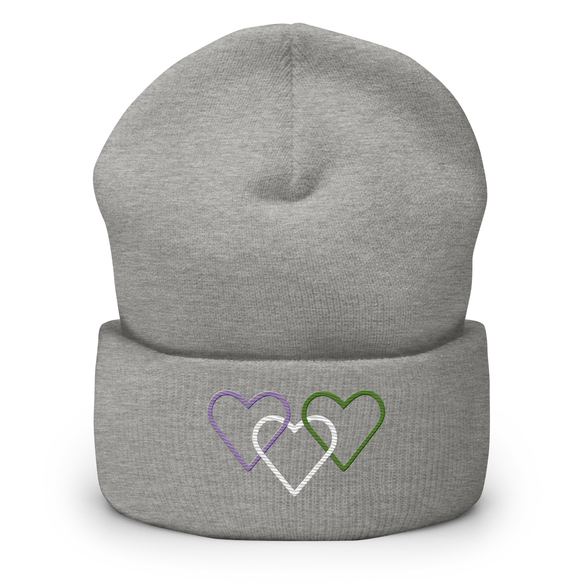 Genderqueer Pride Beanie: Interlaced Heart Outlines Embroidered Hat