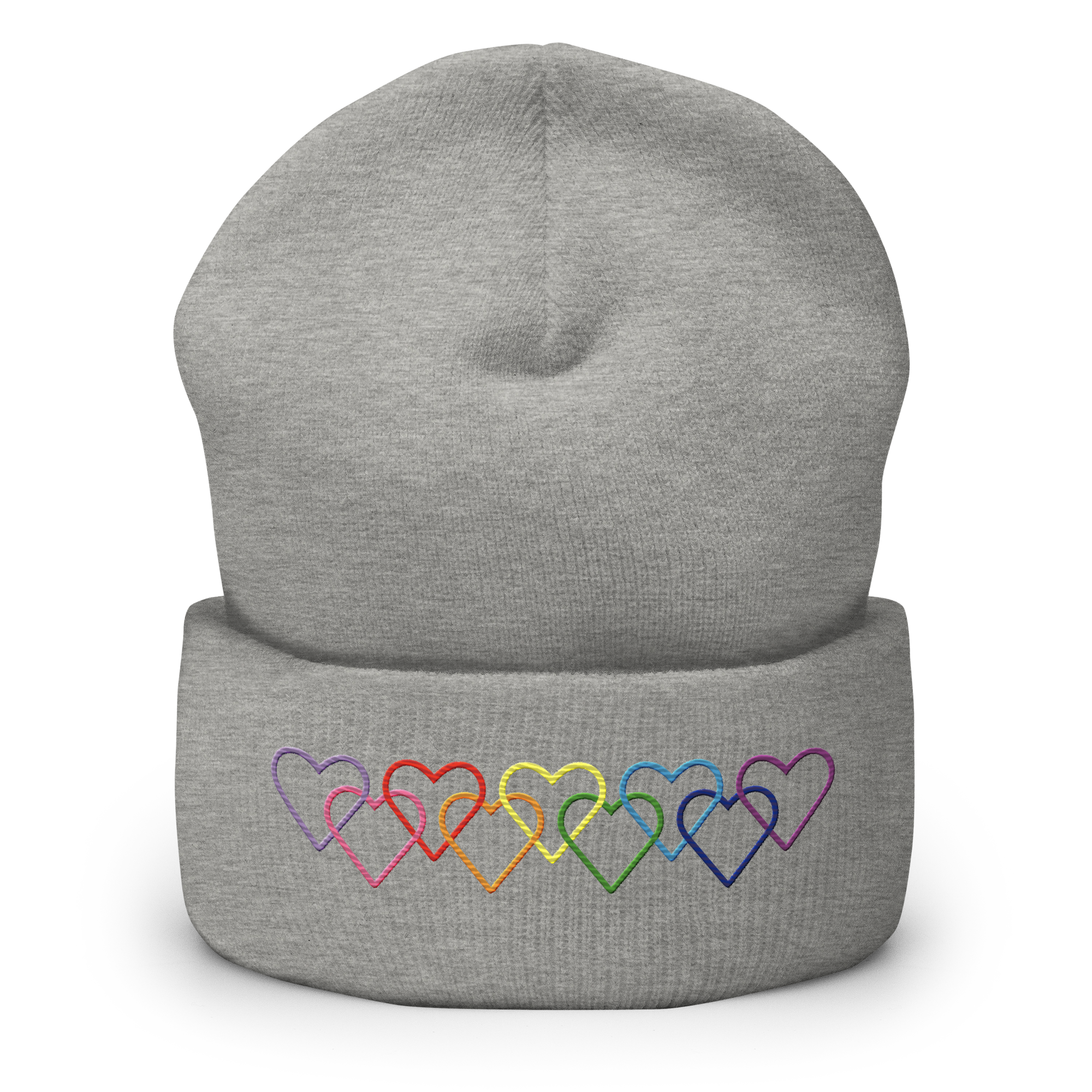 Gilbert Baker Pride Beanie: Interlaced Heart Outlines Embroidered Hat