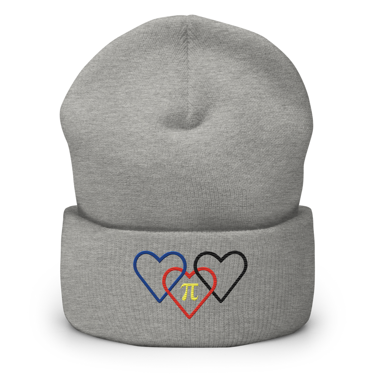 Polyamory Pride Beanie: Interlaced Heart Outlines Embroidered Hat
