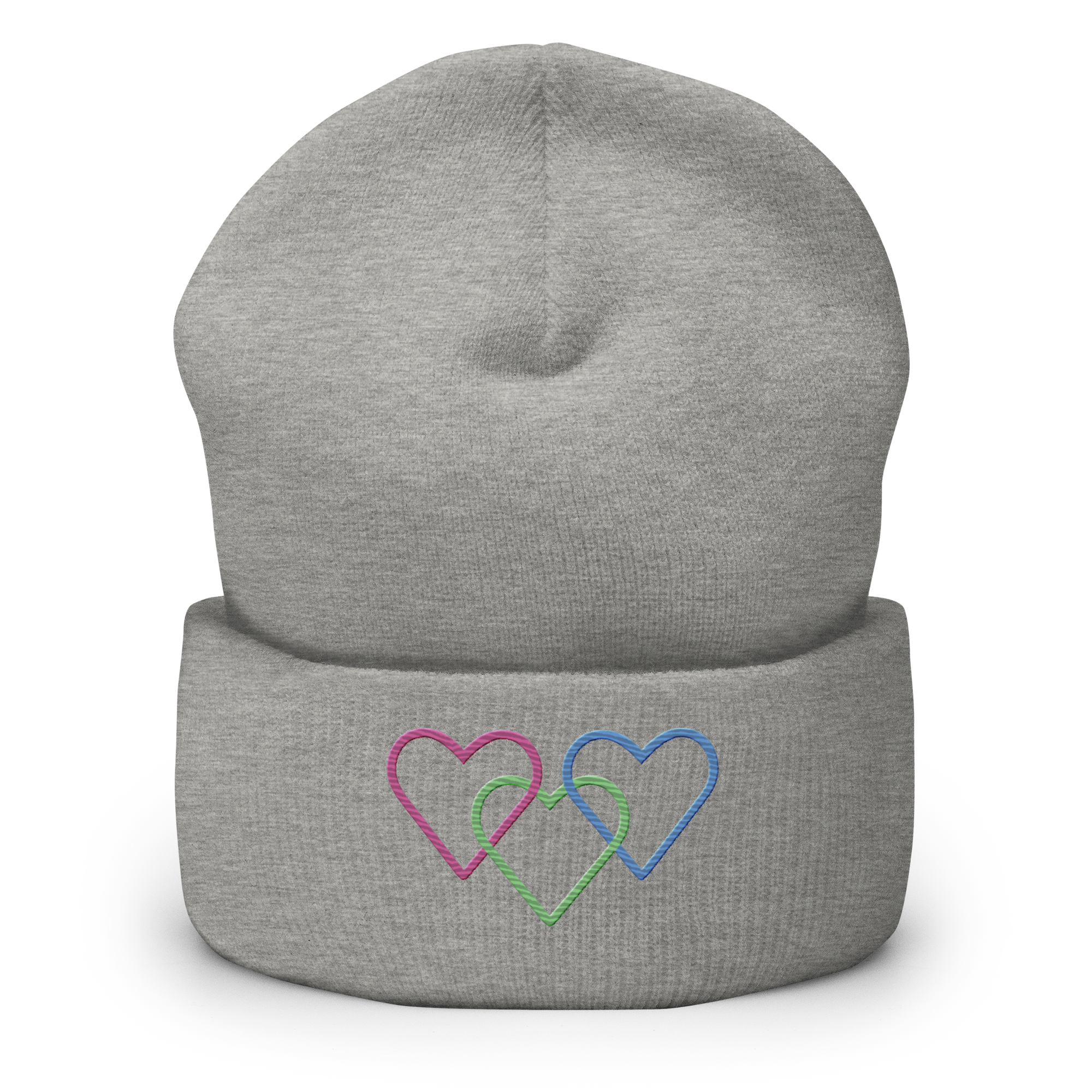 Polysexual Pride Beanie: Interlaced Heart Outlines Embroidered Hat