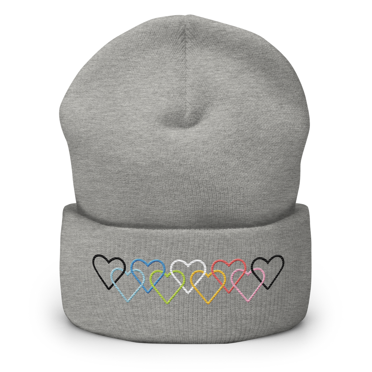 Queer Pride Beanie: Interlaced Heart Outlines Embroidered Hat