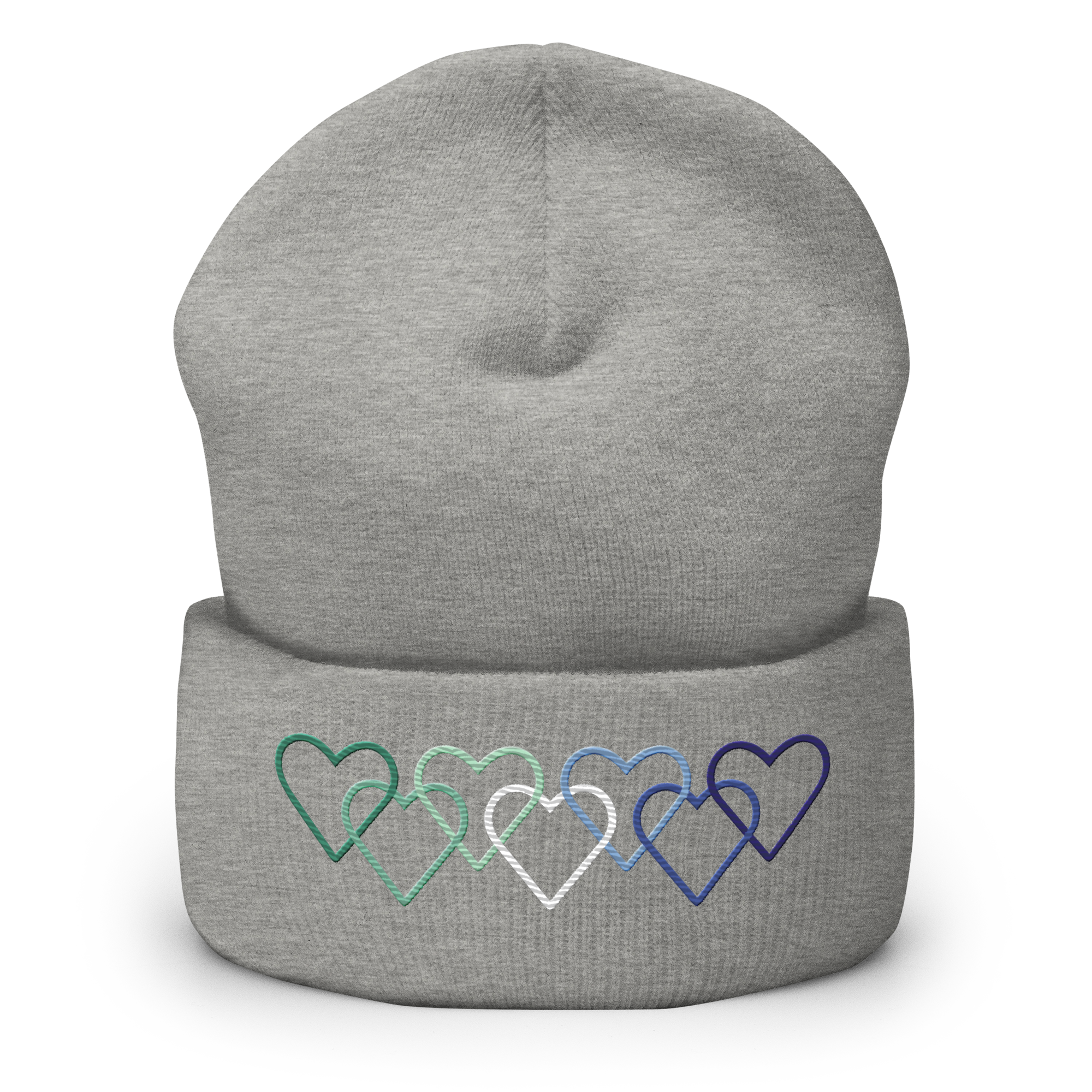 Gay Pride Beanie: Interlaced Heart Outlines Embroidered Hat