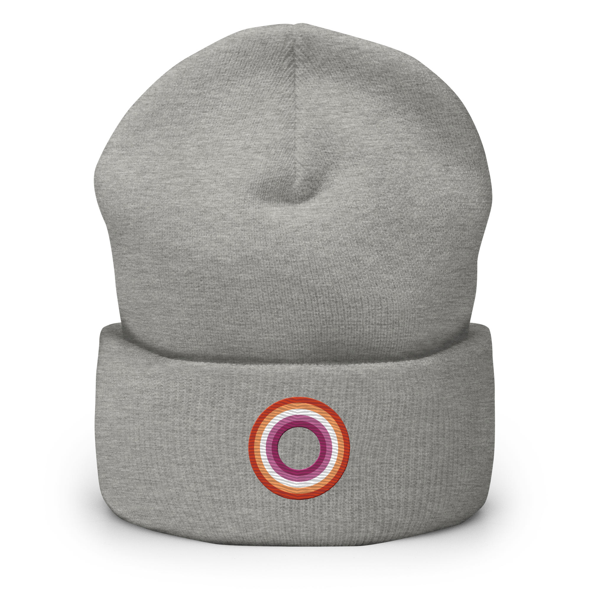 Embroidered Beanie: Lesbian Pride Ring Emblem Design