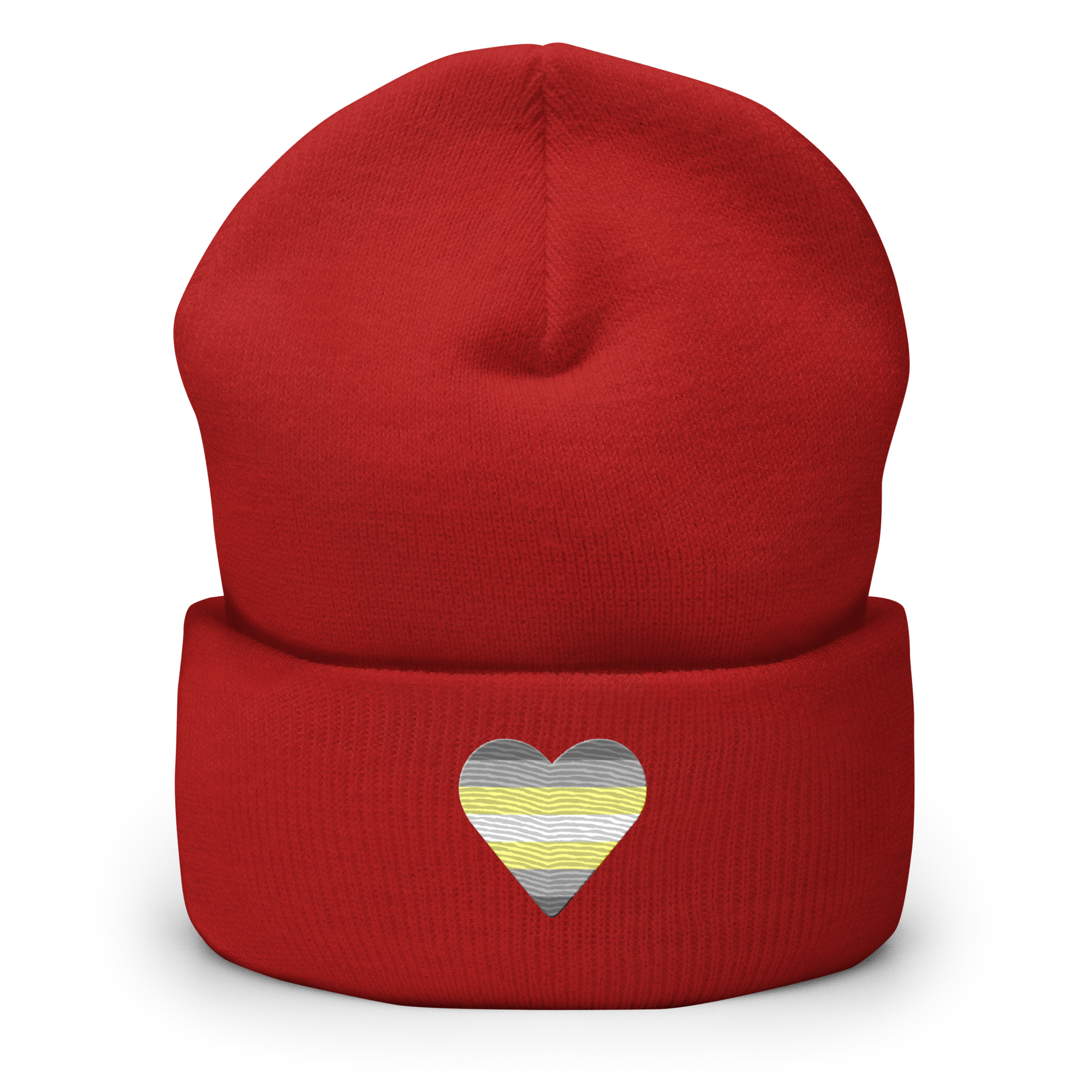 Demigender Flag Embroidered Heart Beanie: Celebratory LGBTQ+ Pride Design