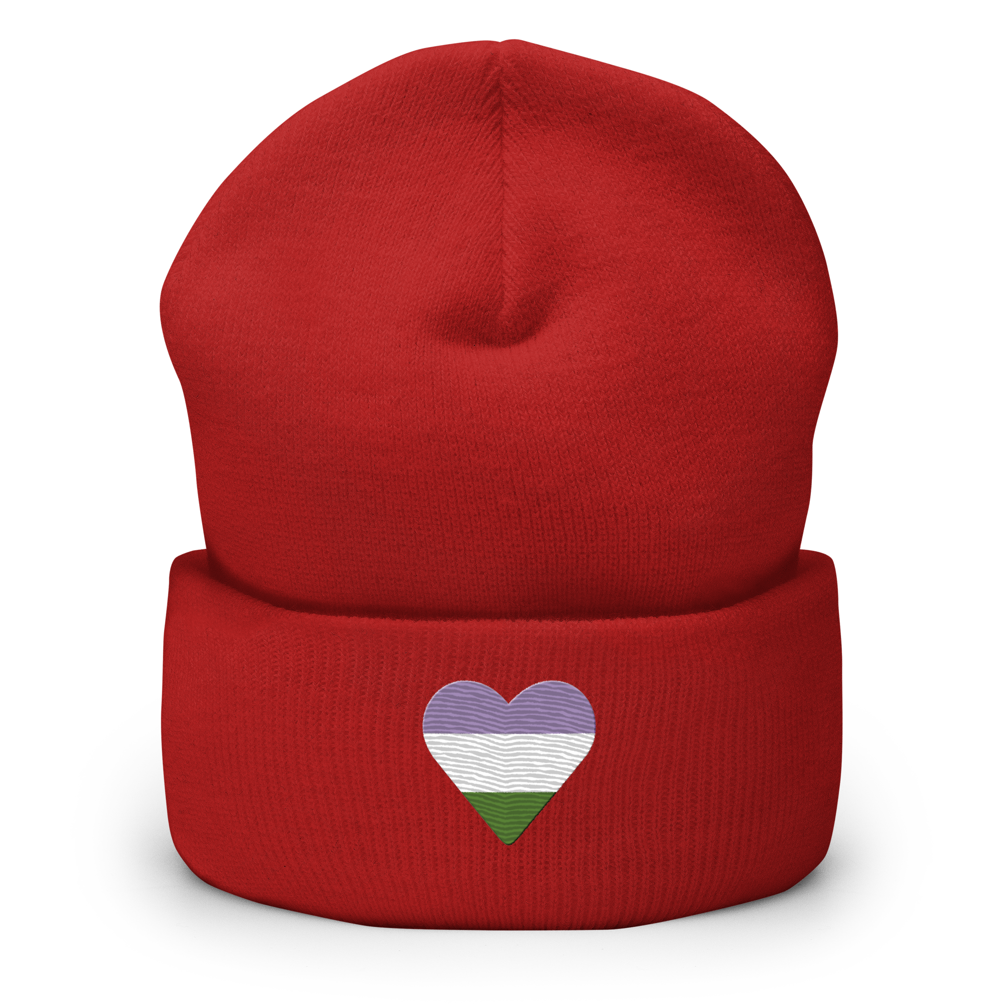 Genderqueer Flag Embroidered Heart Beanie: Celebratory LGBTQ+ Pride Design