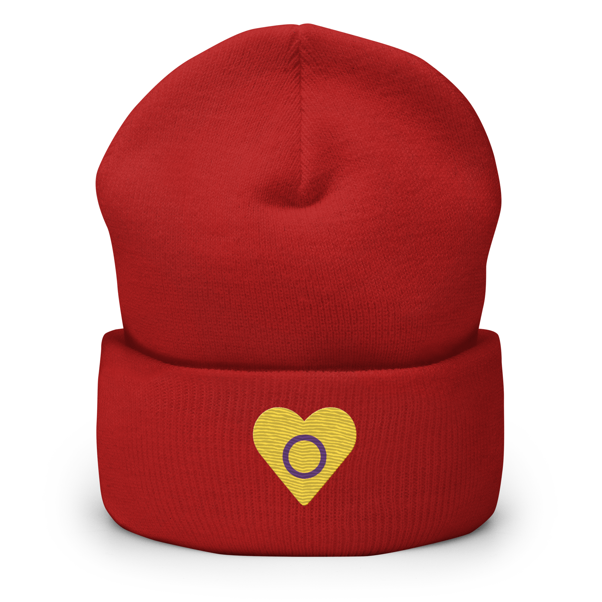 Intersex Flag Embroidered Heart Beanie: Celebratory LGBTQ+ Pride Design