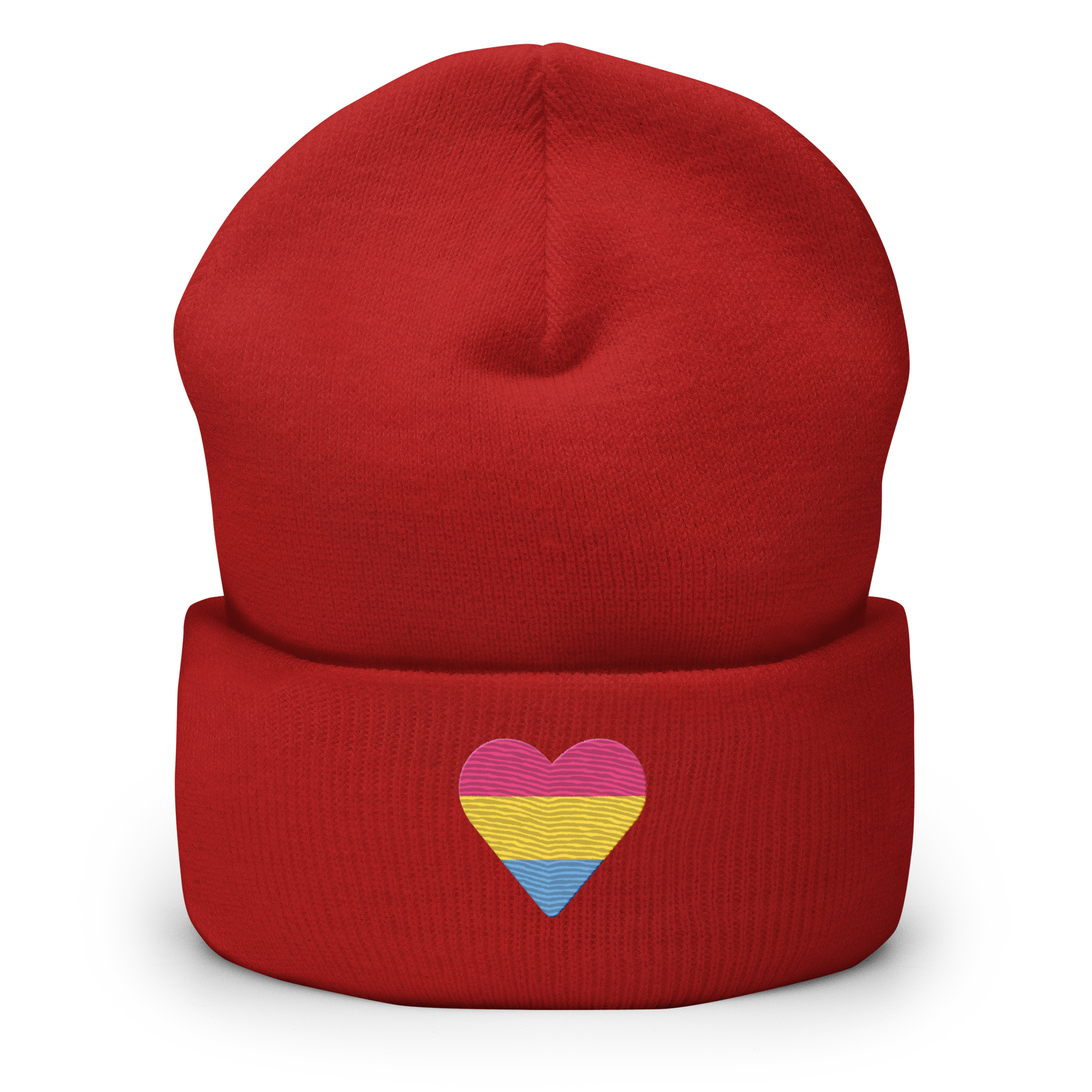 Pansexual Flag Embroidered Heart Beanie: Celebratory LGBTQ+ Pride Design