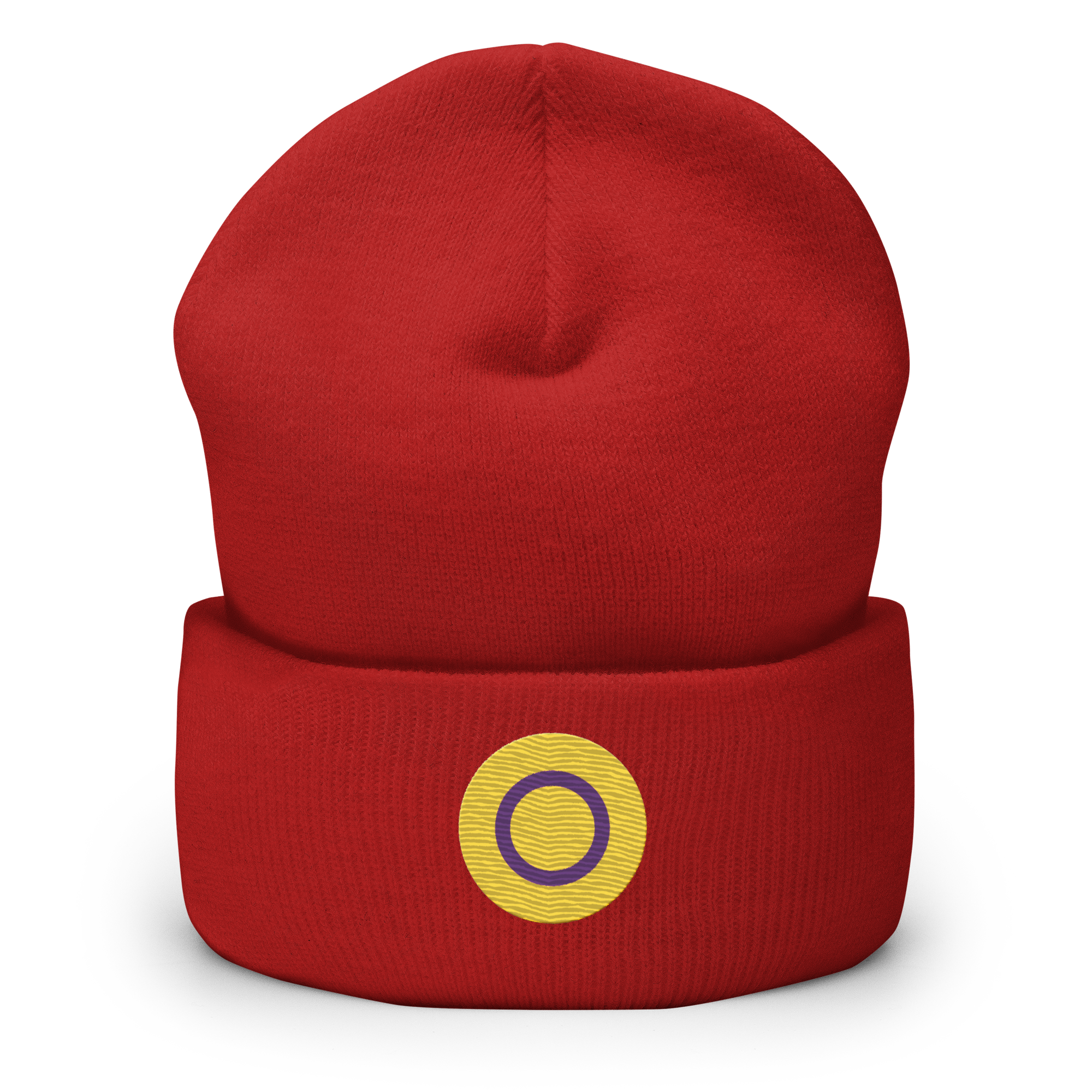 Intersex Flag Embroidered Circle Beanie: Celebratory LGBTQ+ Pride Design