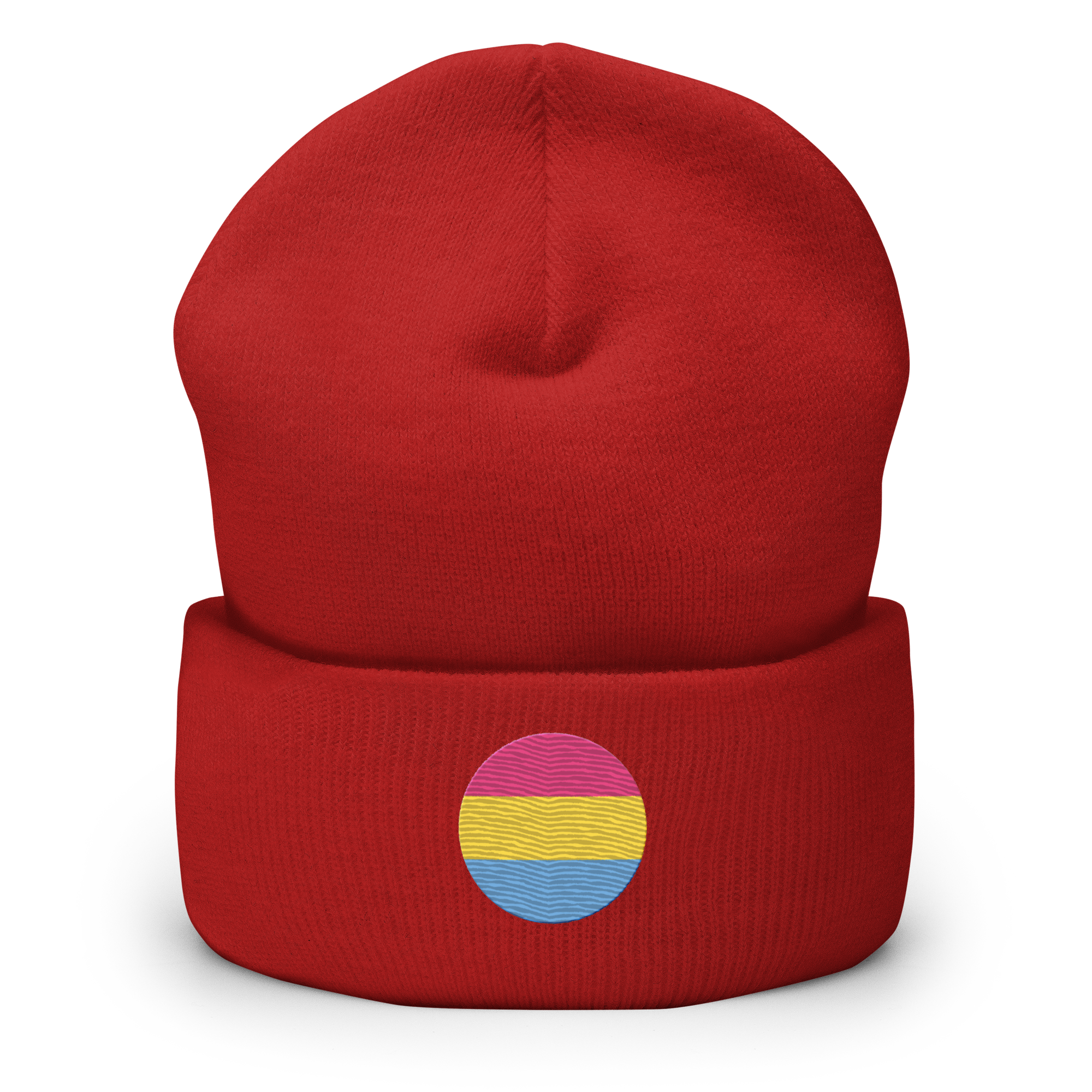 Pansexual Flag Embroidered Circle Beanie: Celebratory LGBTQ+ Pride Design