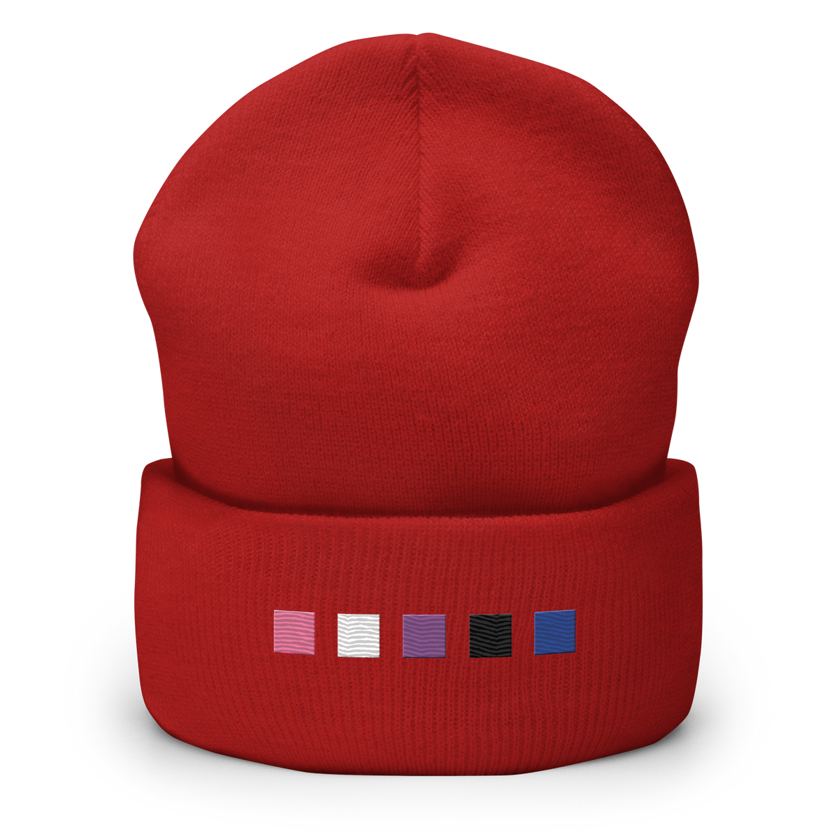 Embroidered Genderfluid Beanie: Pride Flag Horizontal Square Design