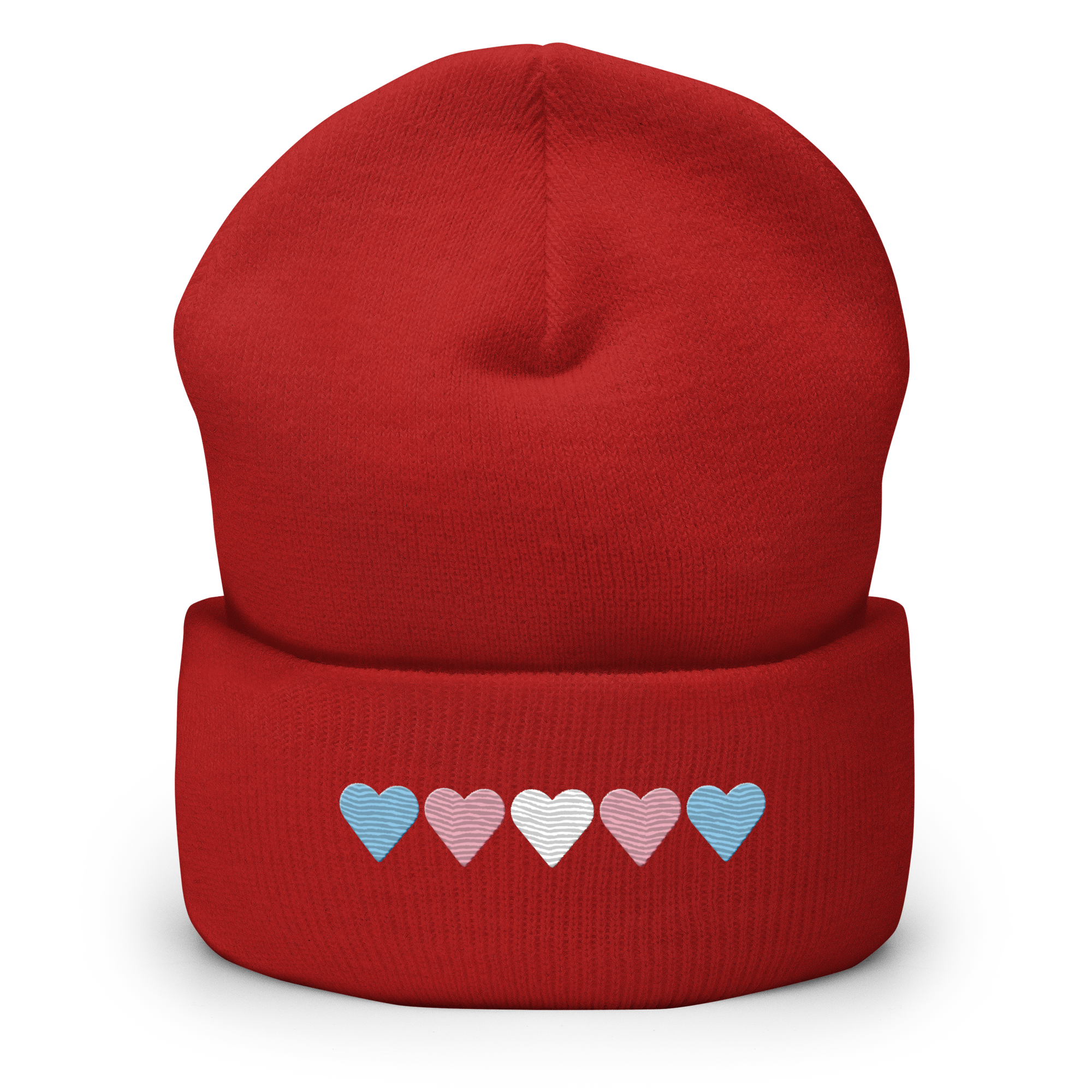 Embroidered Transgender Beanie: Pride Flag Horizontal Heart Design