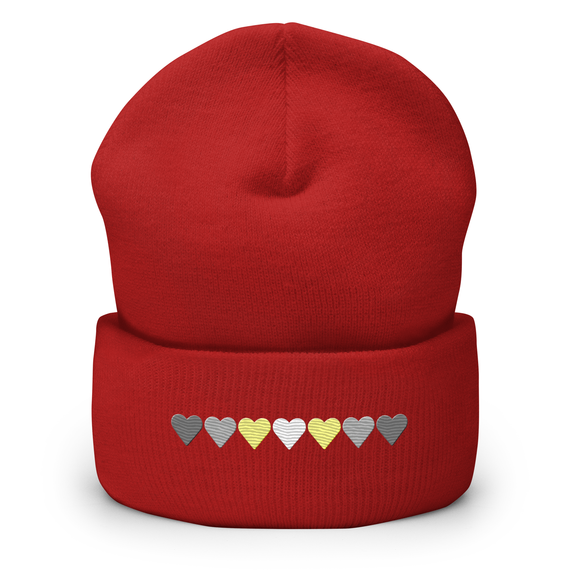 Embroidered Demigender Beanie: Pride Flag Horizontal Heart Design