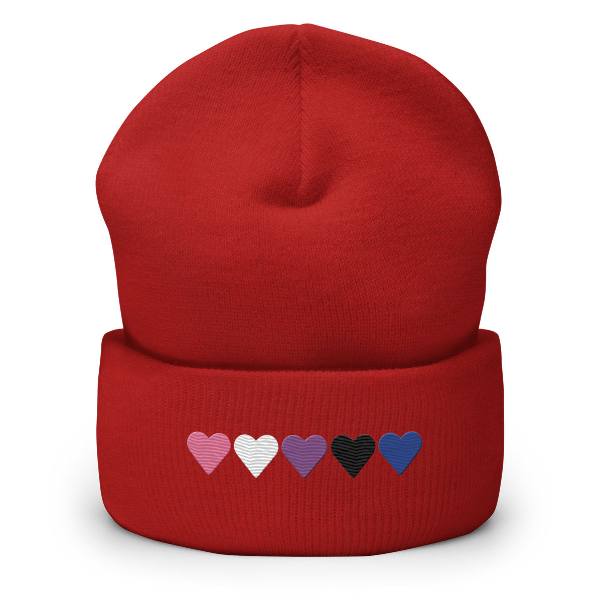 Embroidered Genderfluid Beanie: Pride Flag Horizontal Heart Design