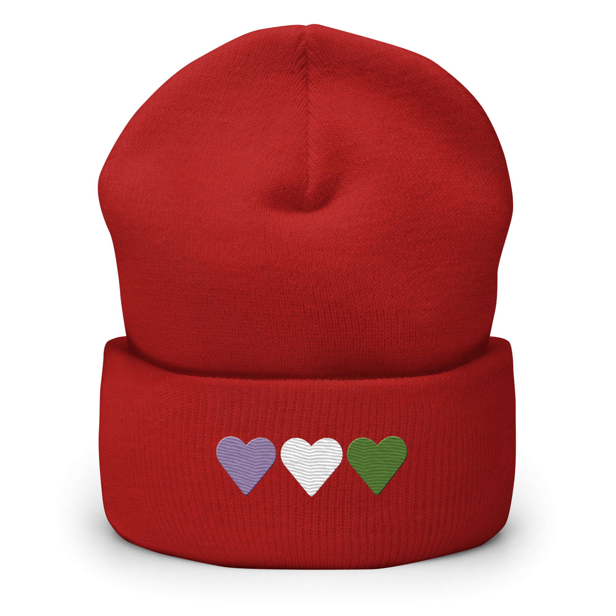 Embroidered Genderqueer Beanie: Pride Flag Horizontal Heart Design
