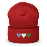 Embroidered Genderqueer Beanie: Pride Flag Horizontal Heart Design
