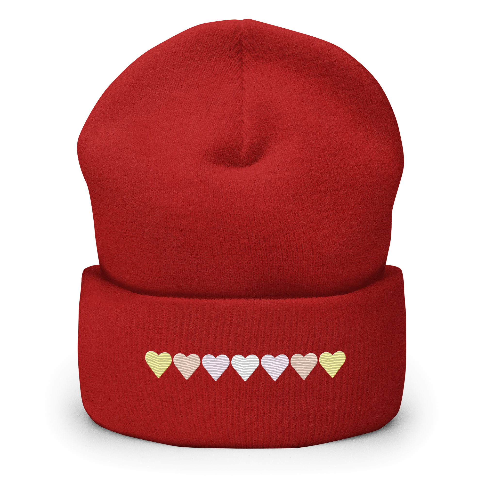 Embroidered Pangender Beanie: Pride Flag Horizontal Heart Design