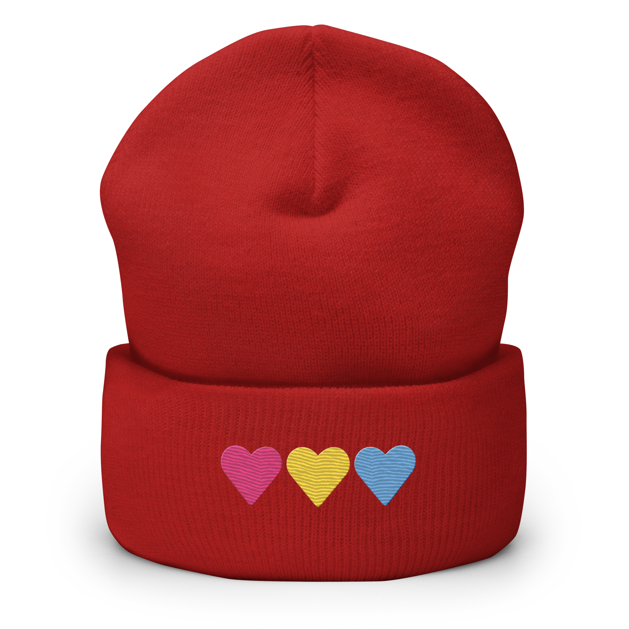 Embroidered Pansexual Beanie: Pride Flag Horizontal Heart Design