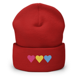 Embroidered Pansexual Beanie: Pride Flag Horizontal Heart Design
