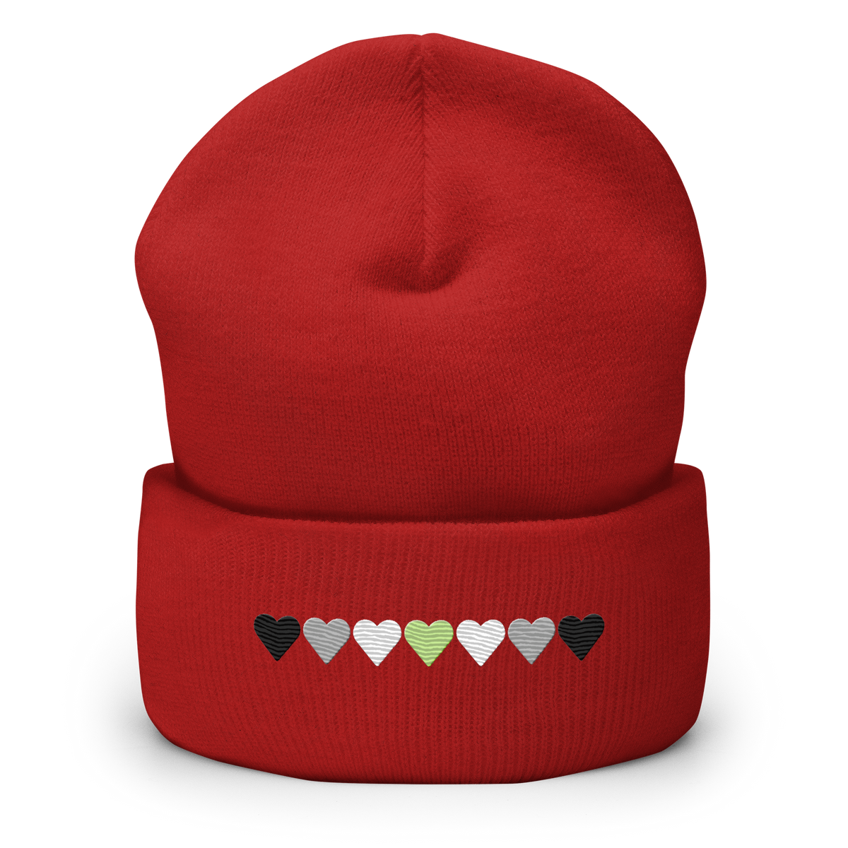 Embroidered Agender Beanie: Pride Flag Horizontal Heart Design
