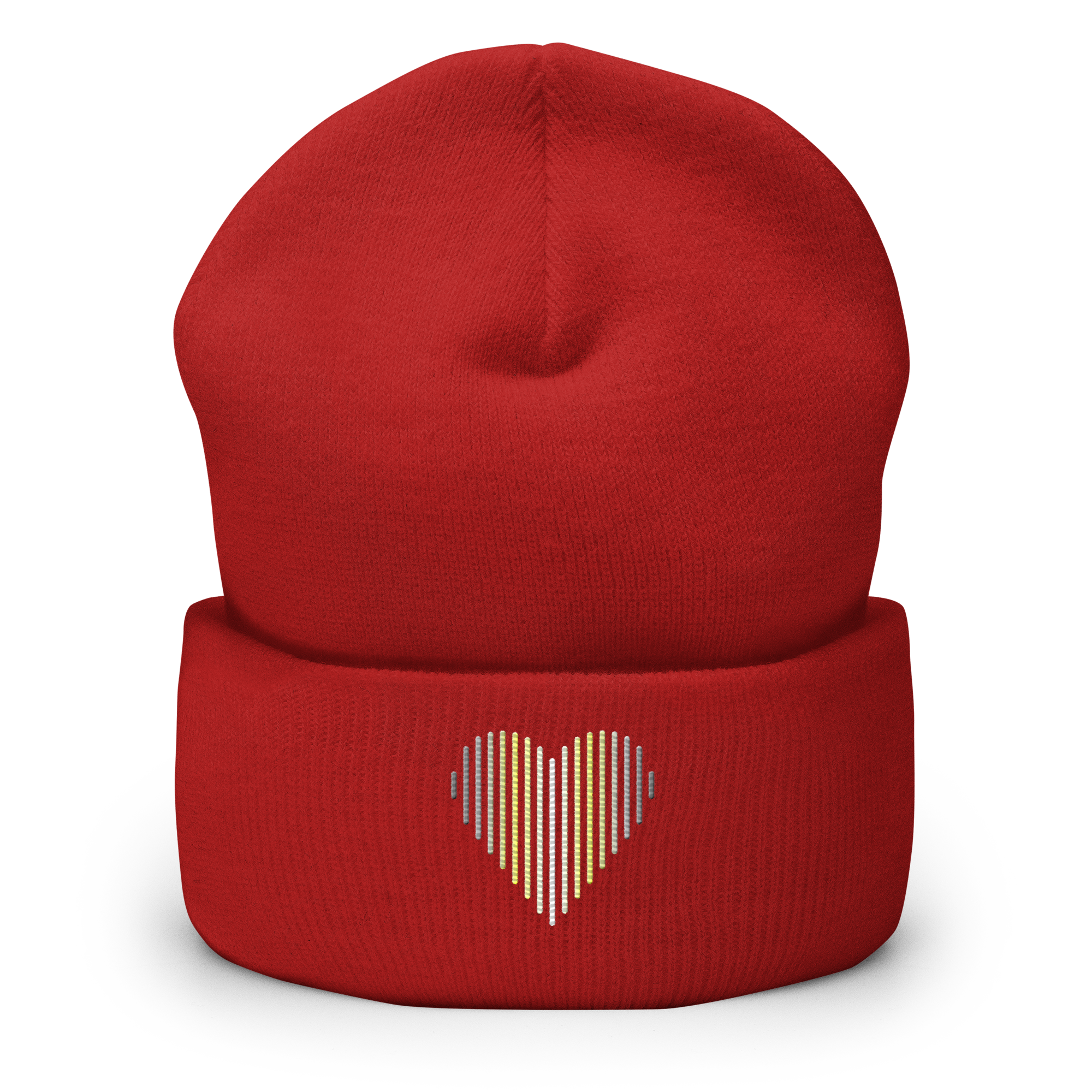 Demigender Heart Lines Beanie: Embroidered Pride Gradient Hat