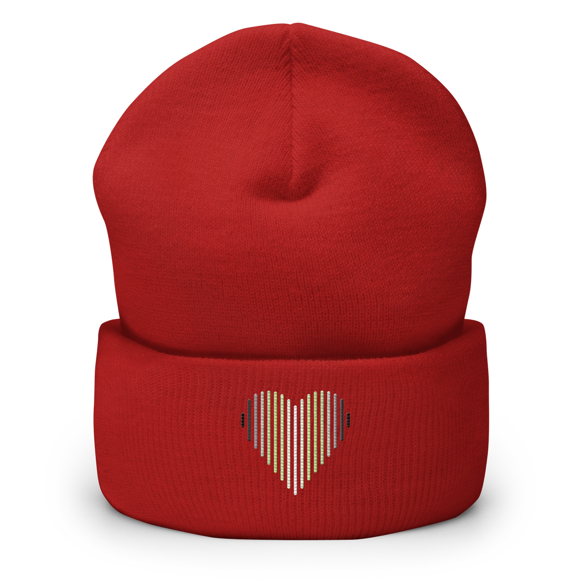 Agender Heart Lines Beanie: Embroidered Pride Gradient Hat