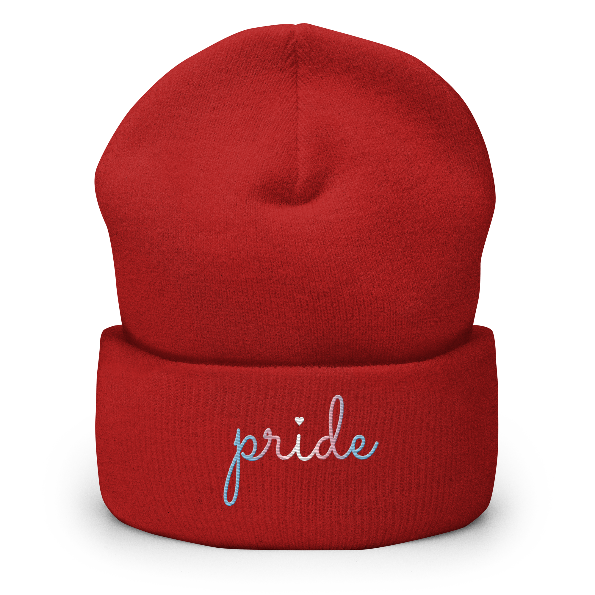 Transgender Pride Beanie: Cursive 'Pride' in Gradient Colors