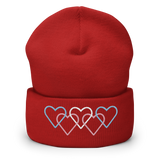 Transgender Pride Beanie: Interlaced Heart Outlines Embroidered Hat