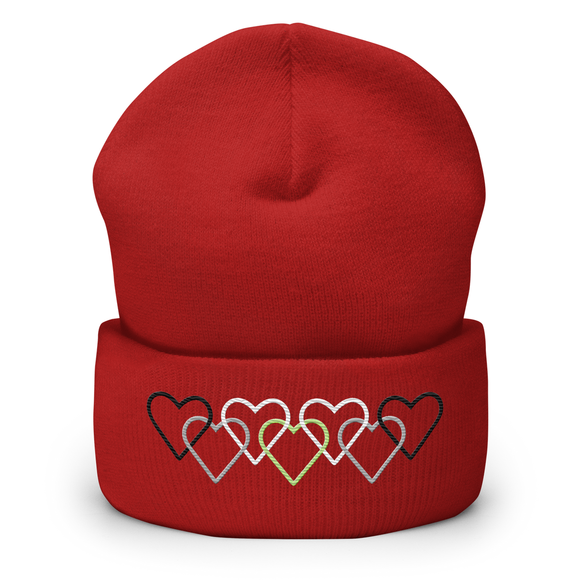 Agender Pride Beanie: Interlaced Heart Outlines Embroidered Hat