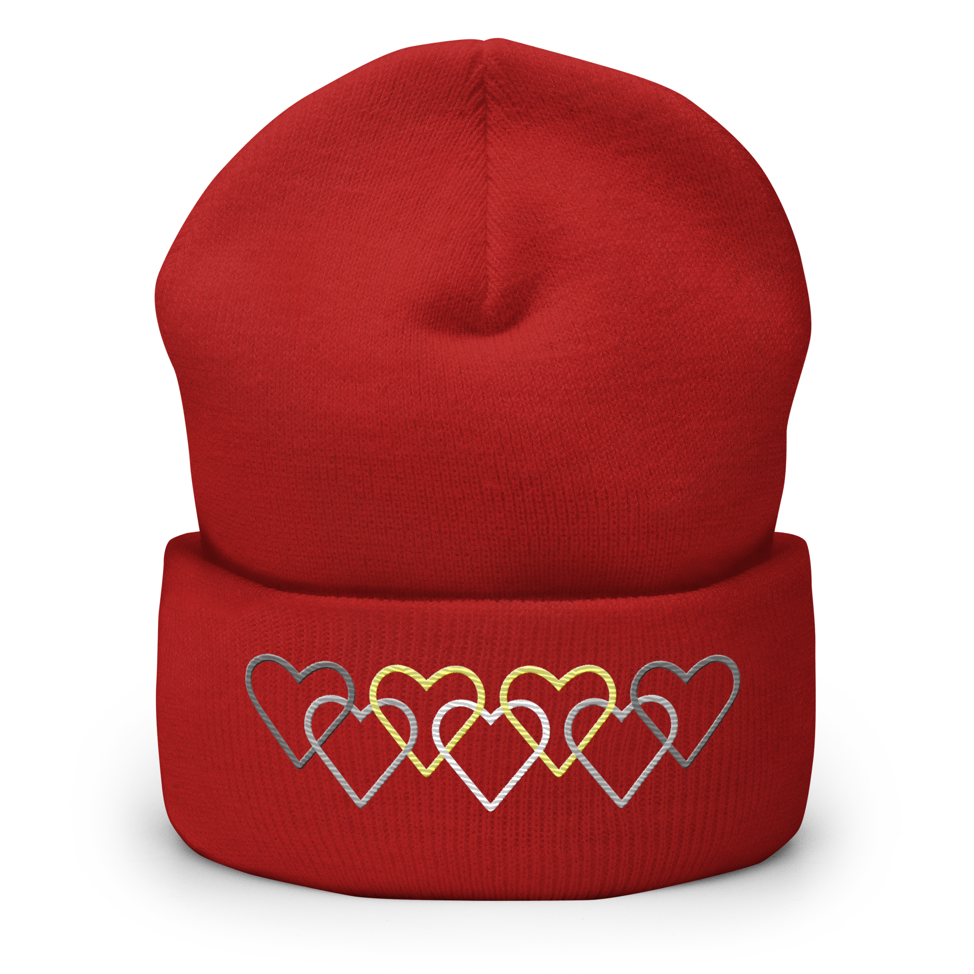 Demigender Pride Beanie: Interlaced Heart Outlines Embroidered Hat