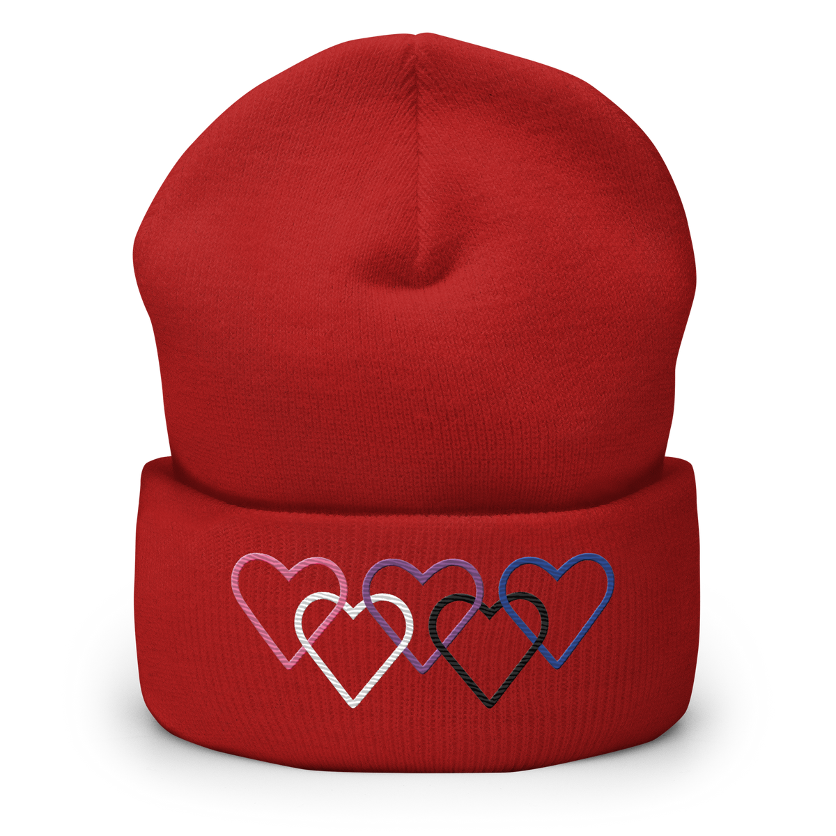 Genderfluid Pride Beanie: Interlaced Heart Outlines Embroidered Hat