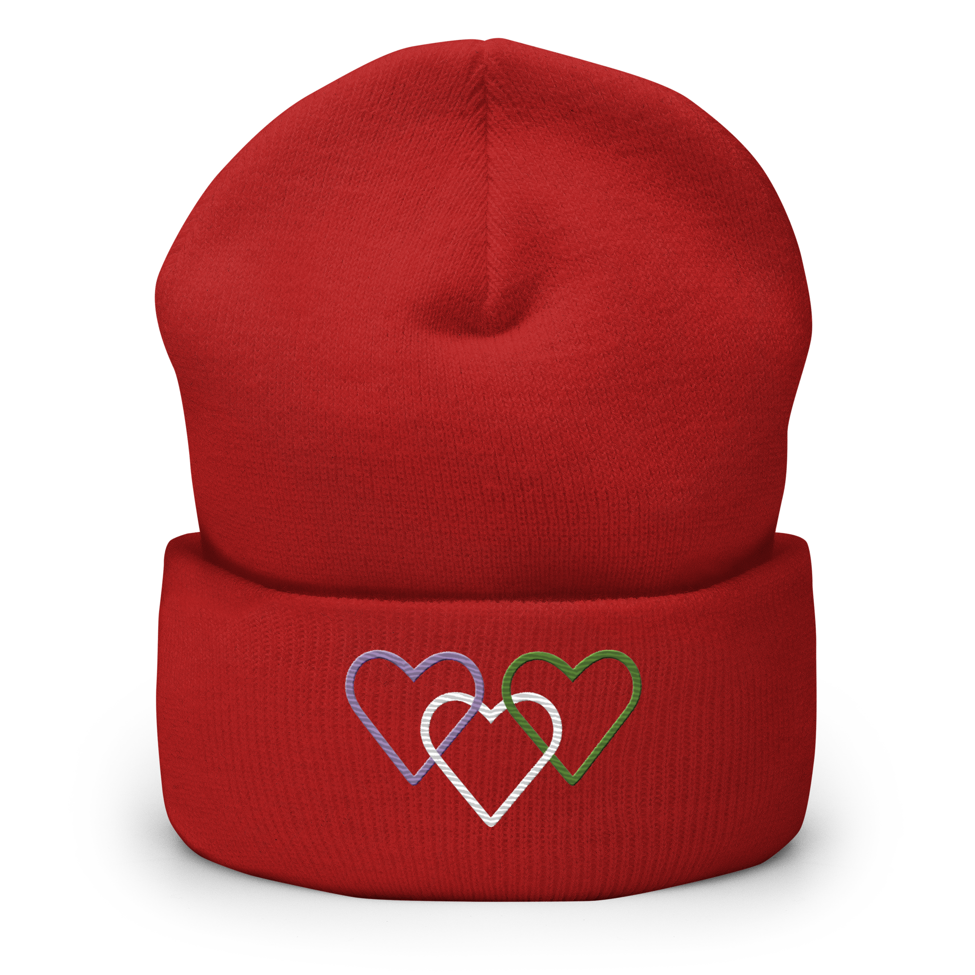 Genderqueer Pride Beanie: Interlaced Heart Outlines Embroidered Hat