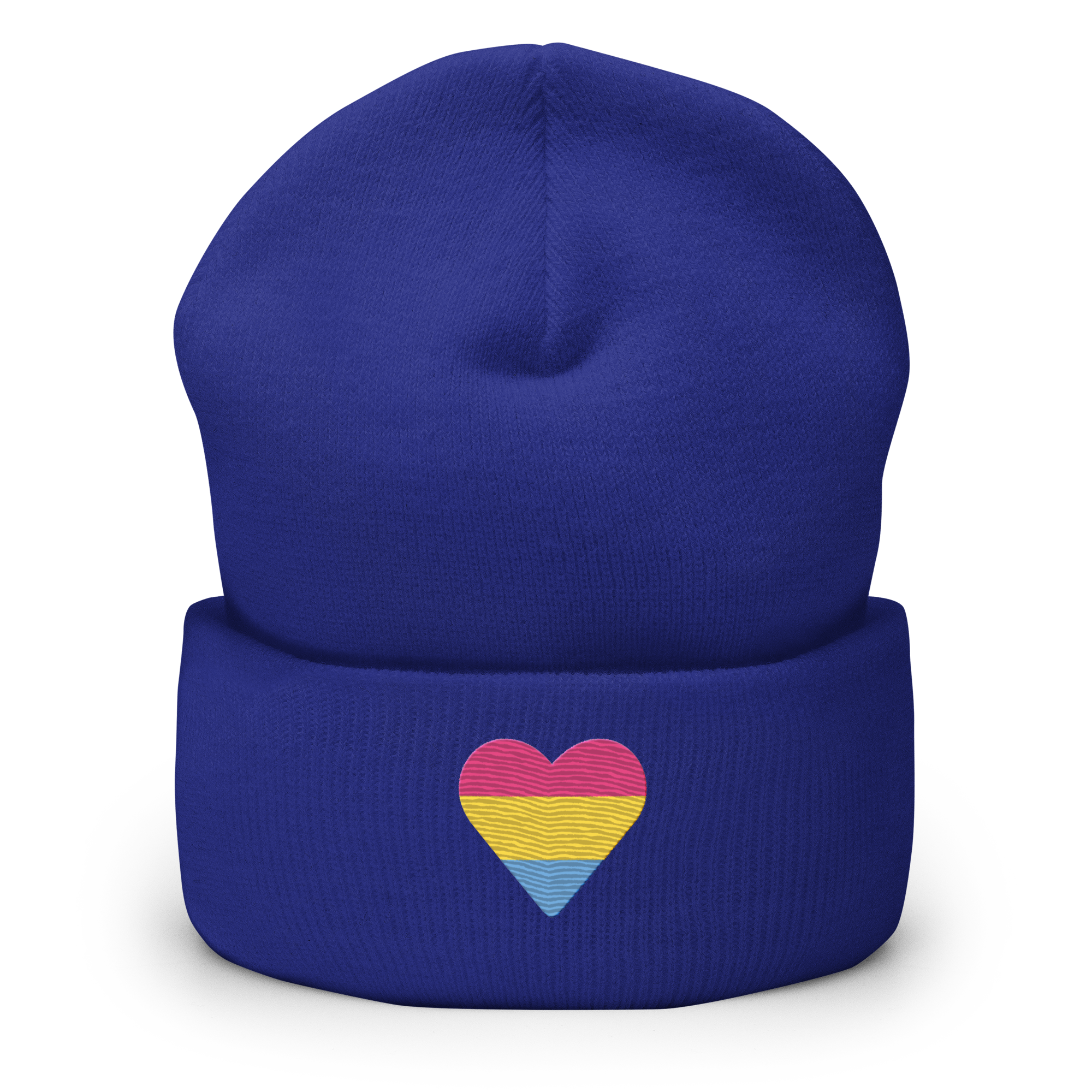 Pansexual Flag Embroidered Heart Beanie: Celebratory LGBTQ+ Pride Design