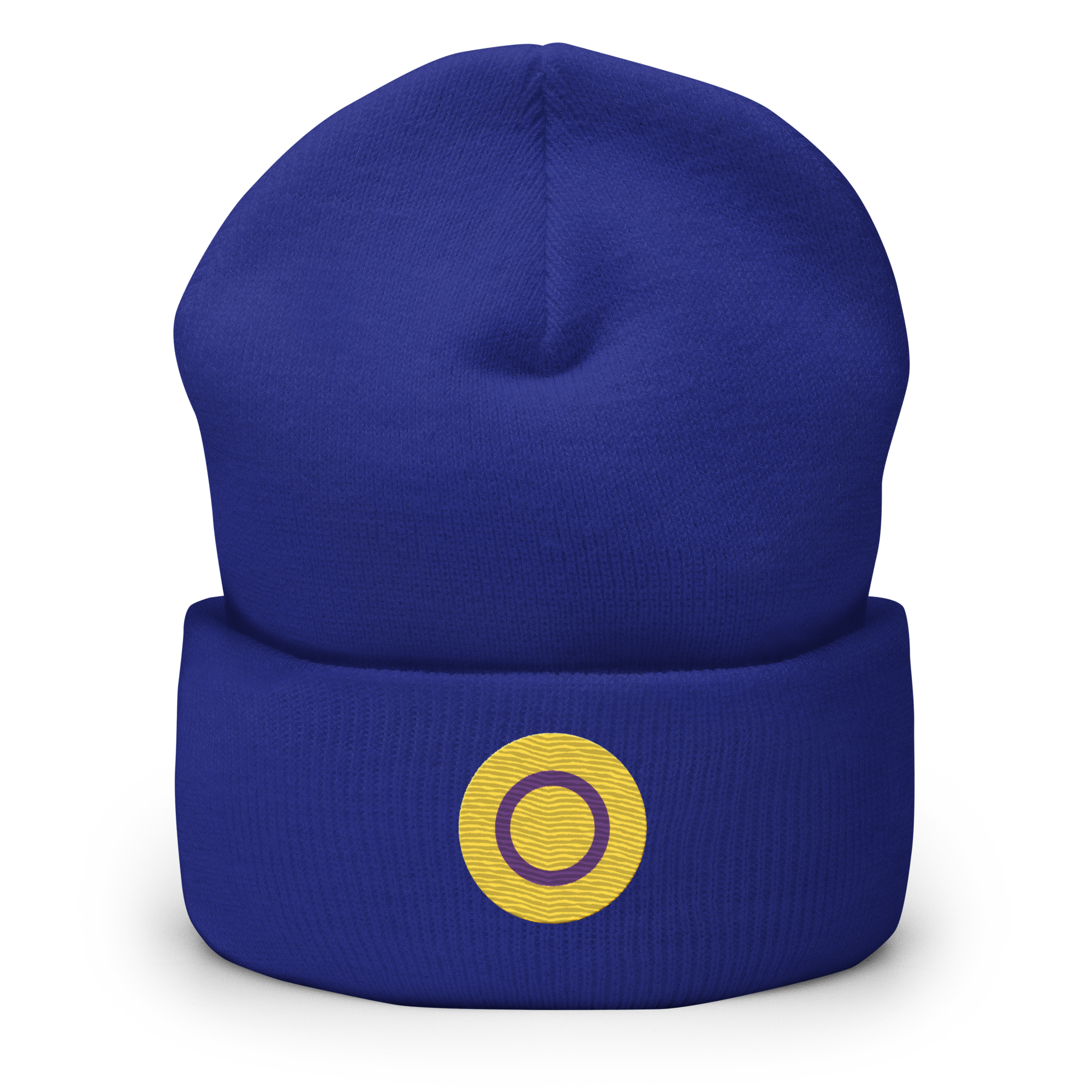 Intersex Flag Embroidered Circle Beanie: Celebratory LGBTQ+ Pride Design