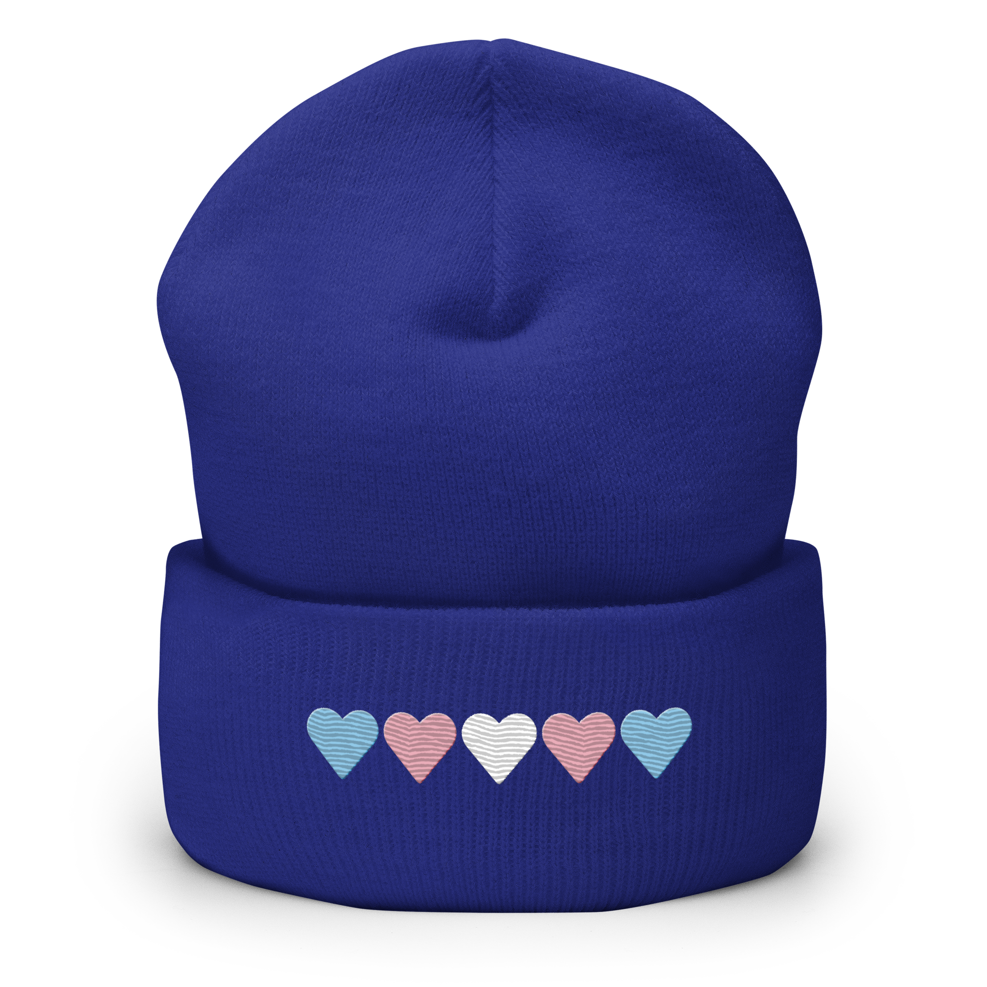 Embroidered Transgender Beanie: Pride Flag Horizontal Heart Design