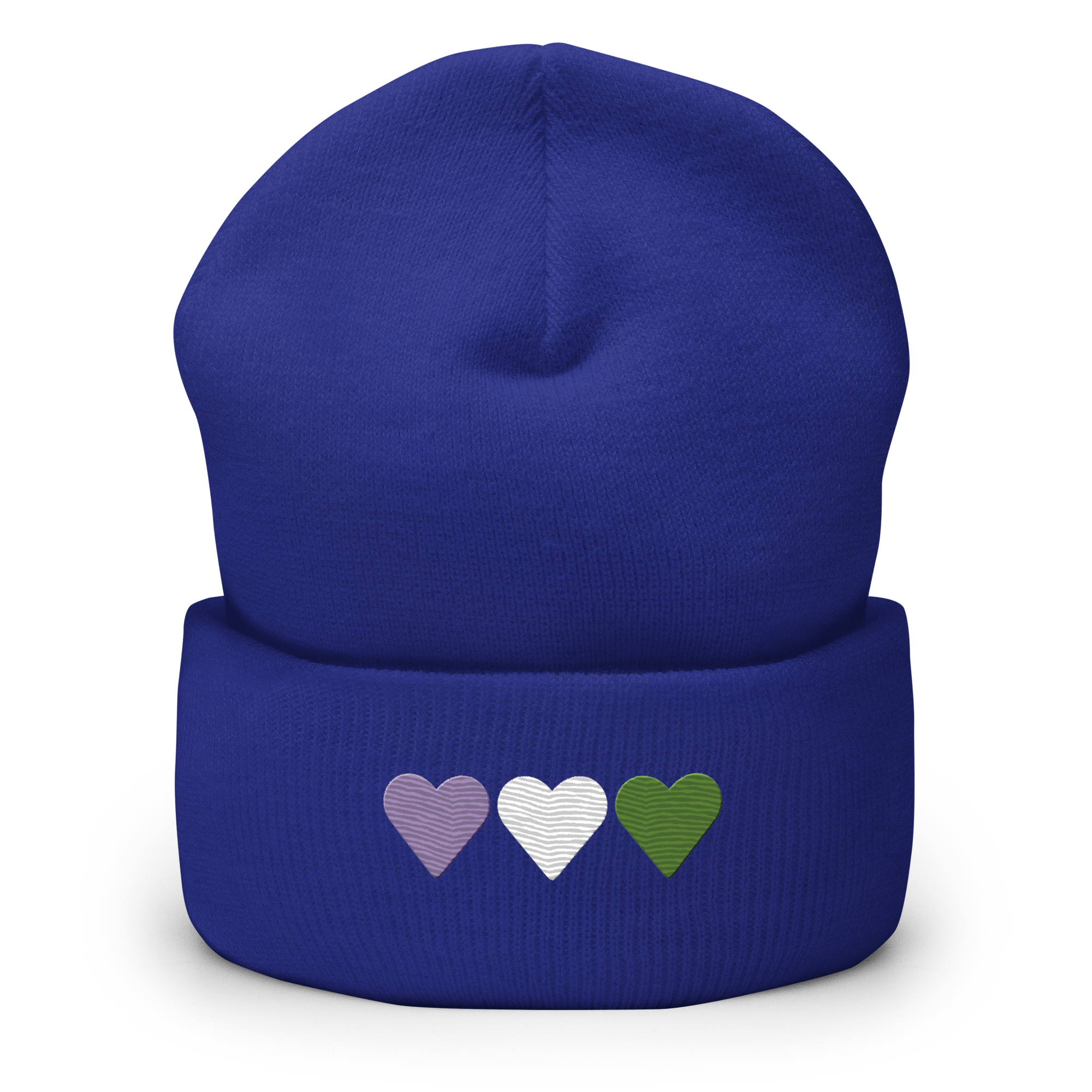 Embroidered Genderqueer Beanie: Pride Flag Horizontal Heart Design