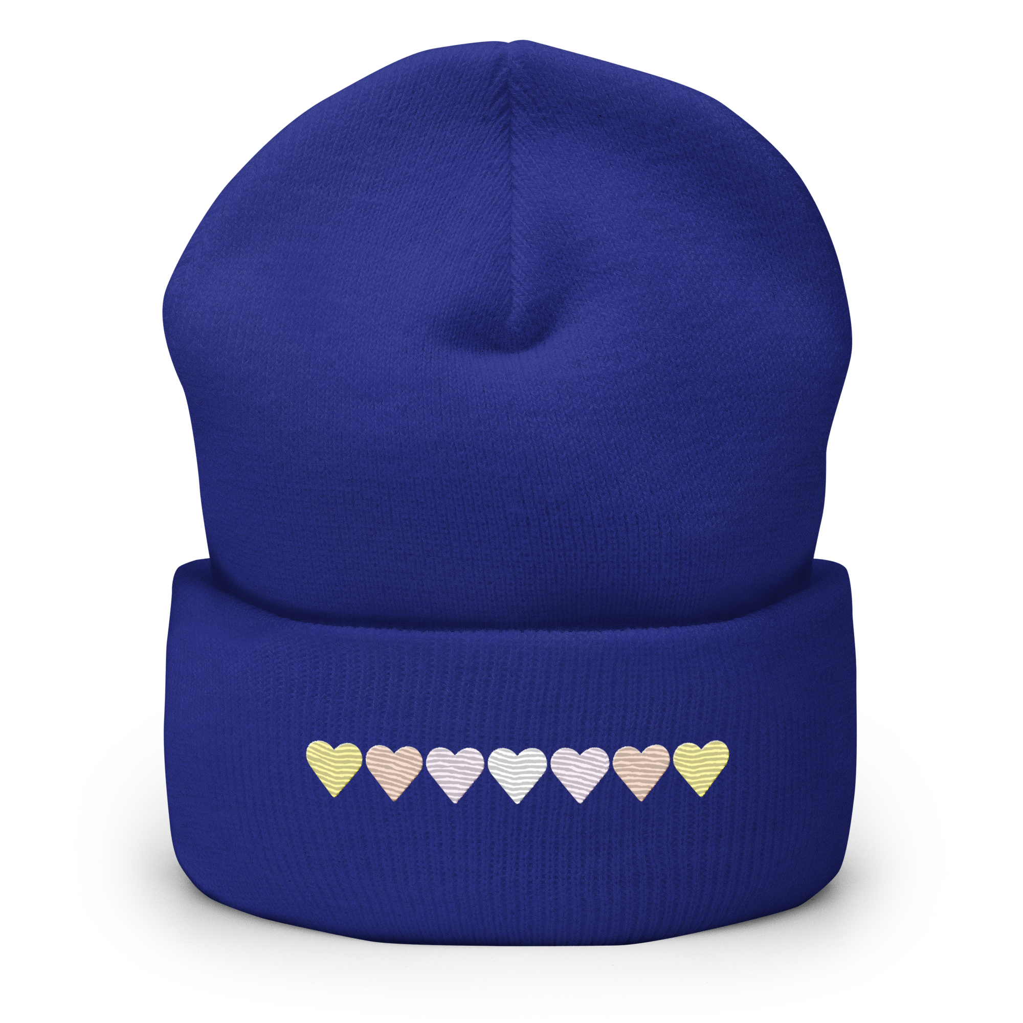 Embroidered Pangender Beanie: Pride Flag Horizontal Heart Design